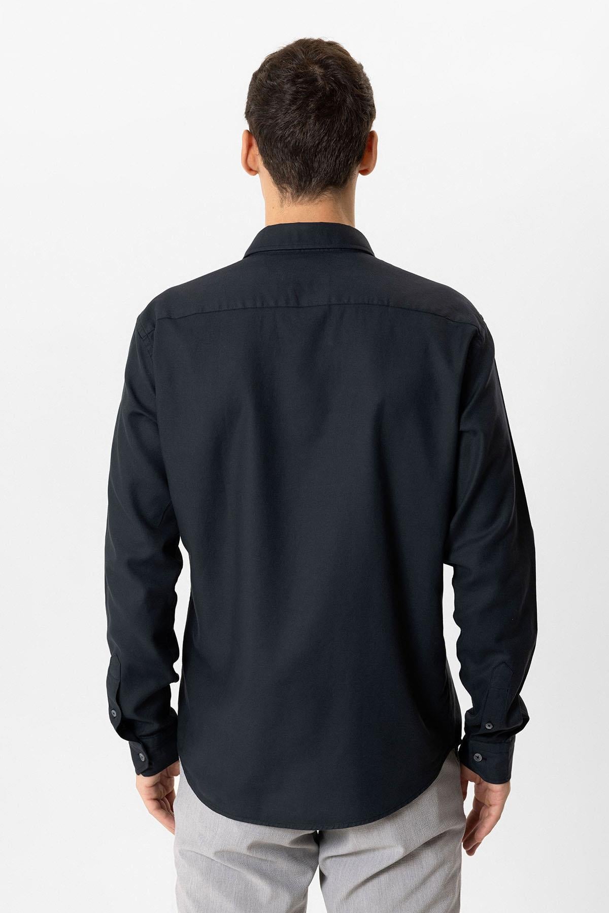 Siyah Slim Fit %100 Pamuk Dokuma Gömlek 