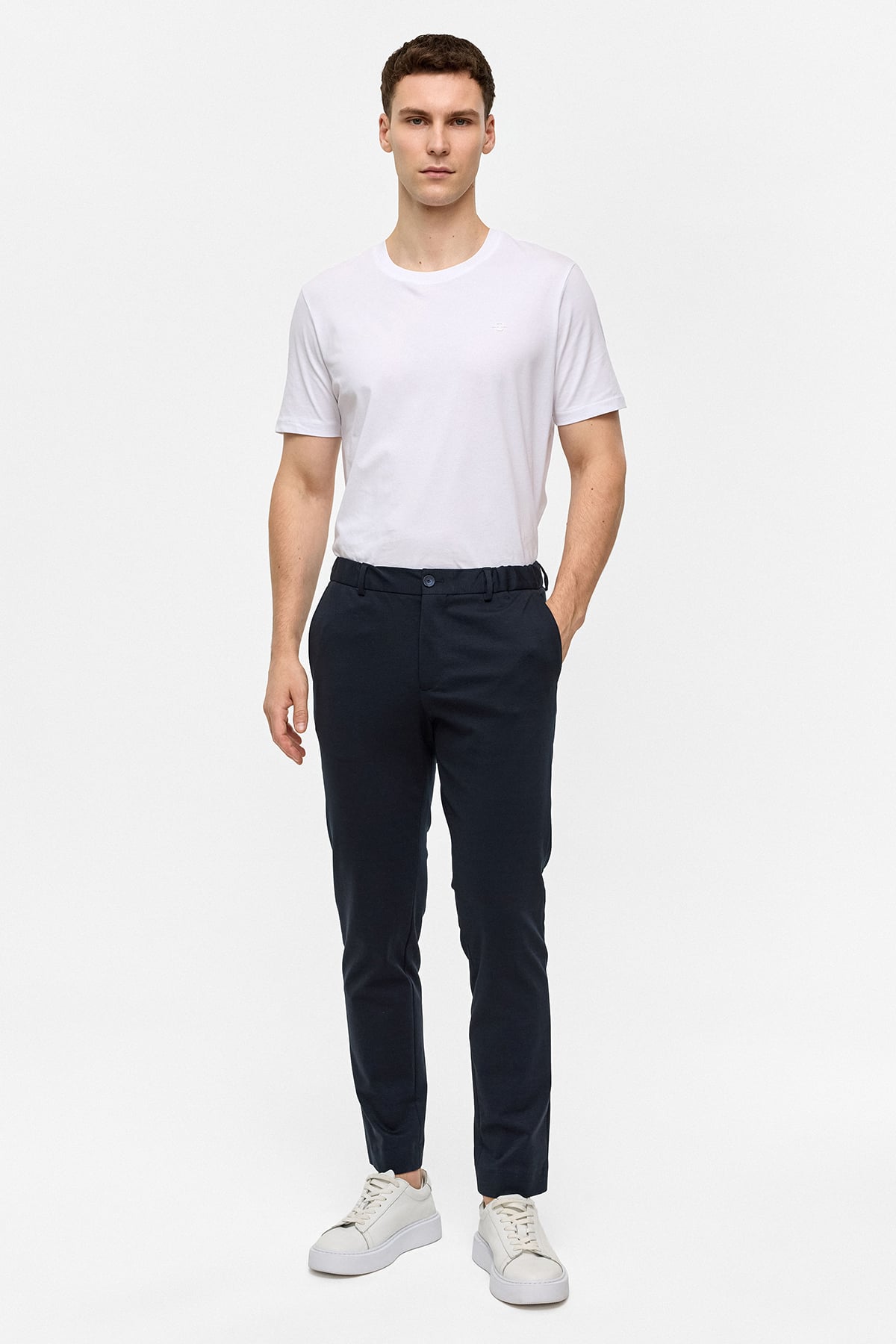 Lacivert Slim Fit Dokuma Pantolon