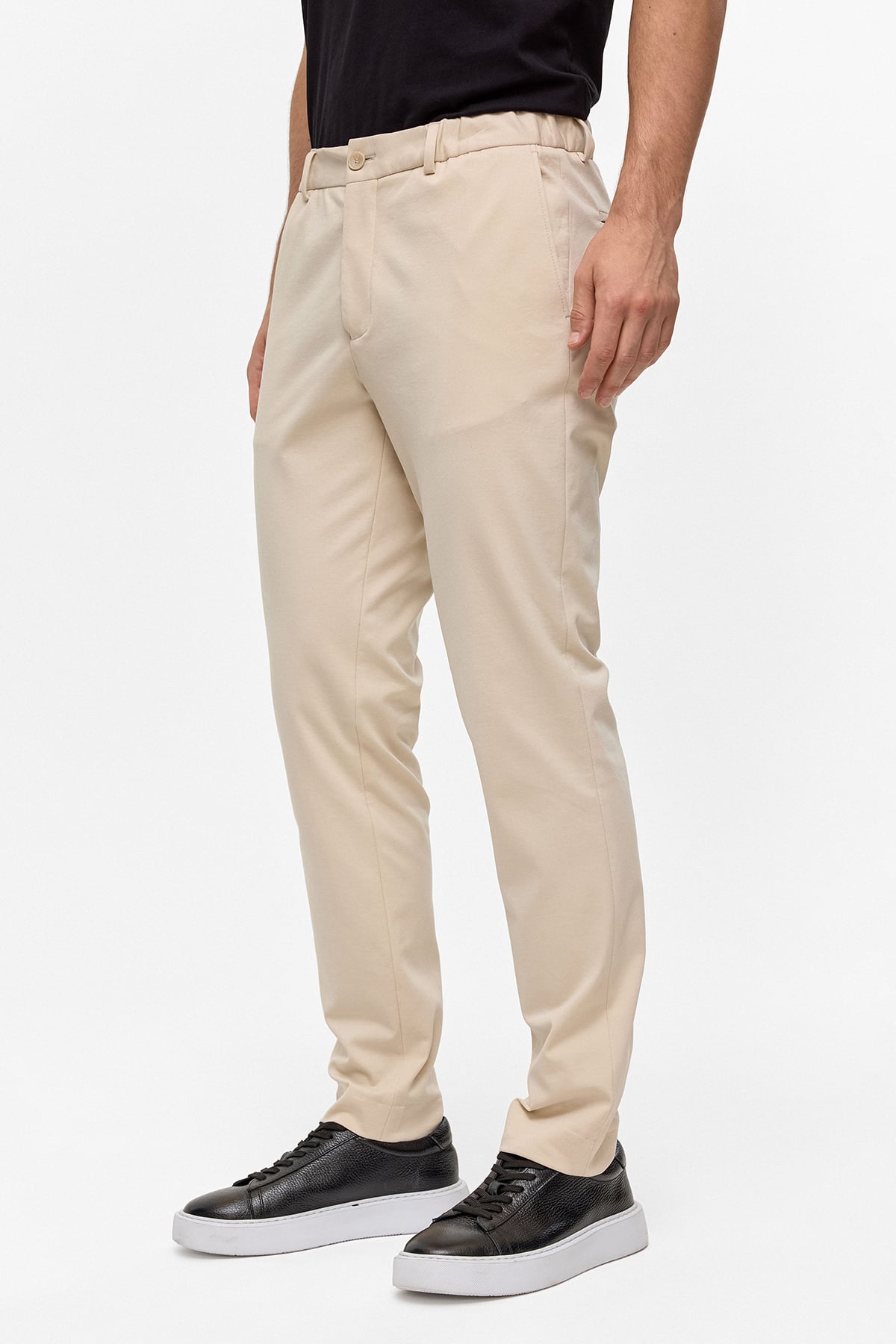 Bej Slim Fit Dokuma Pantolon