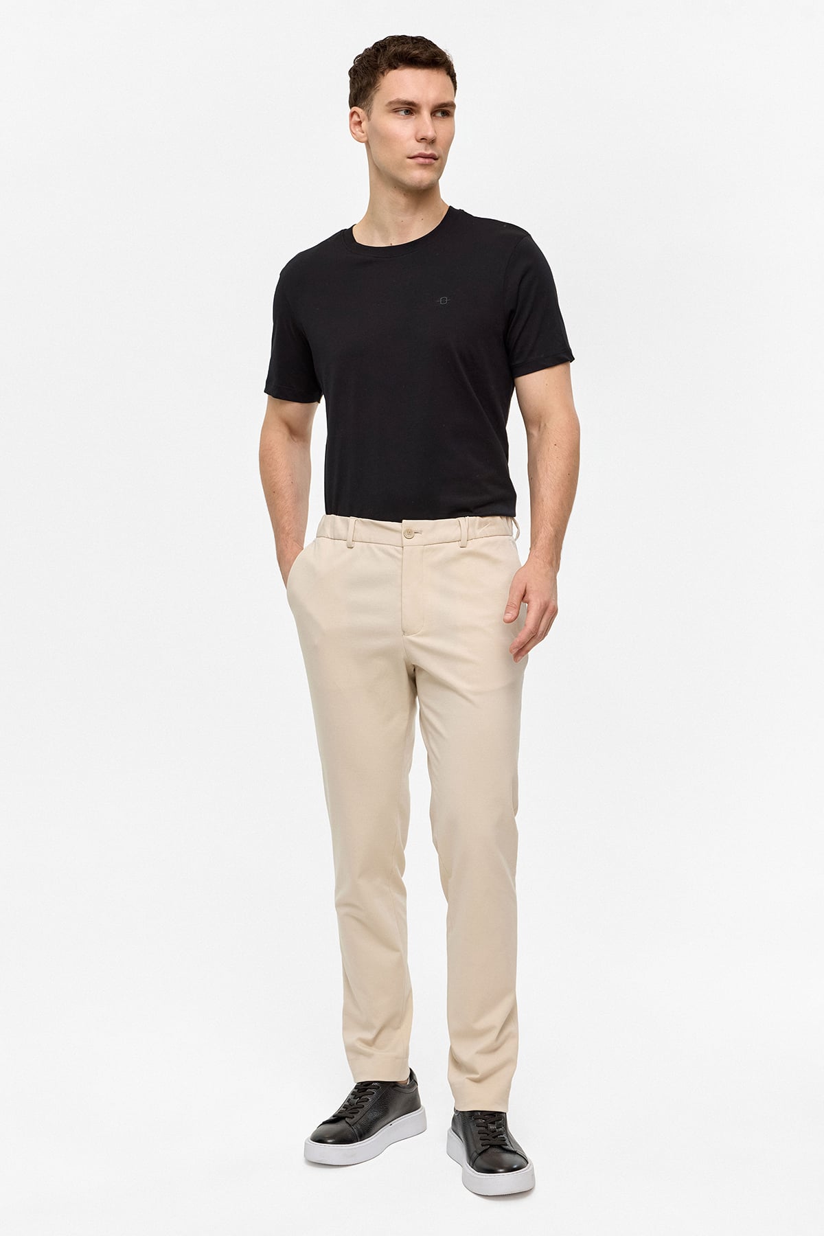 Bej Slim Fit Dokuma Pantolon