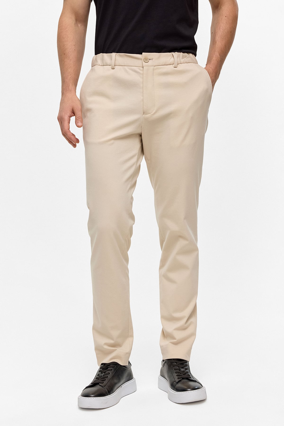 Bej Slim Fit Dokuma Pantolon