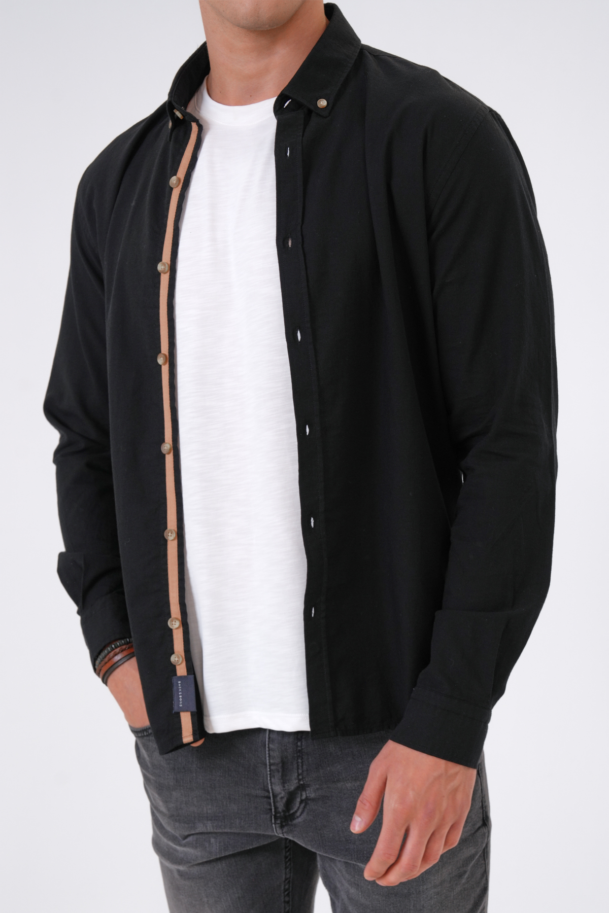 Siyah Slim Fit %100 Pamuk Kolay Ütülenebilir Oxford Gömlek