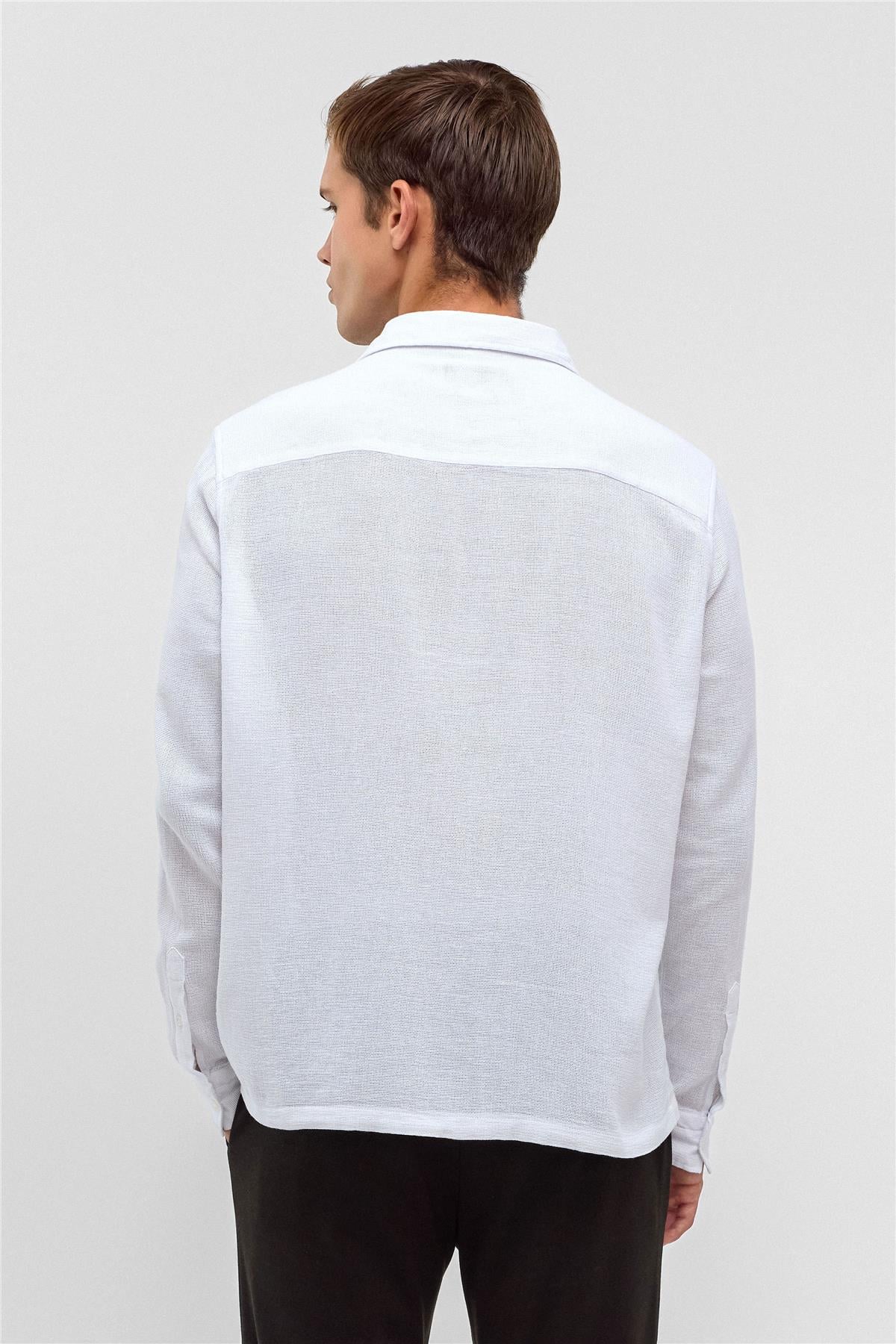 Beyaz Relaxed Fit Baskılı %100 Pamuk Gömlek