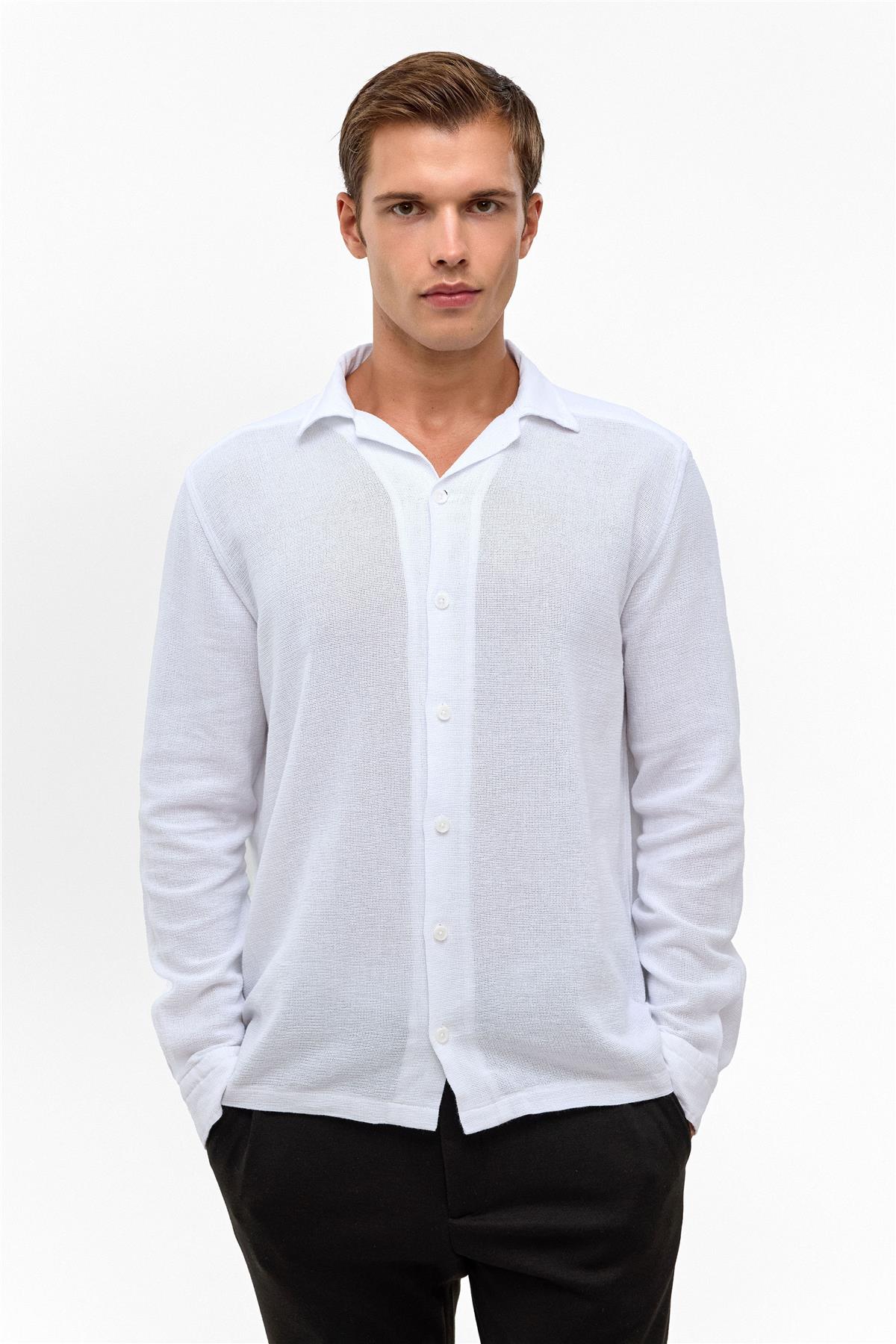 Beyaz Relaxed Fit Baskılı %100 Pamuk Gömlek
