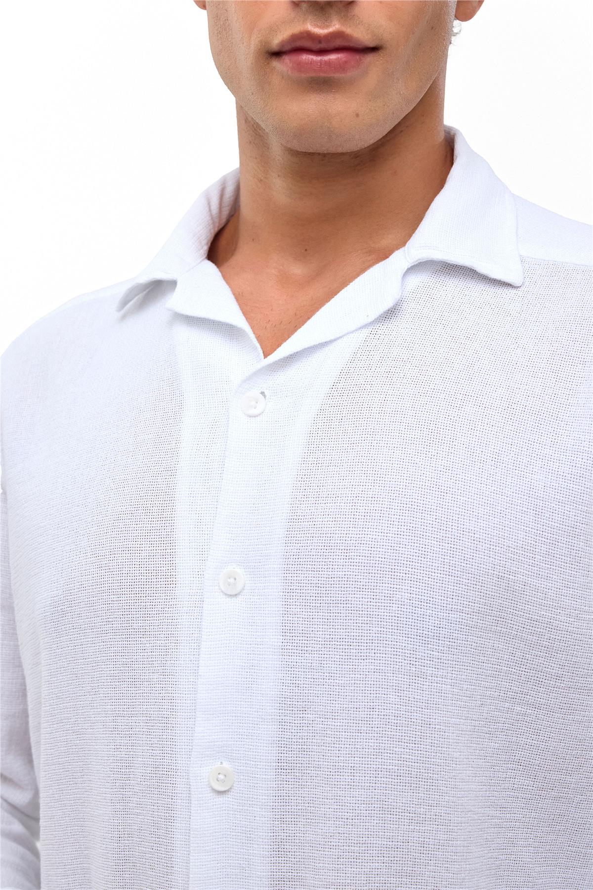 Beyaz Relaxed Fit Baskılı %100 Pamuk Gömlek