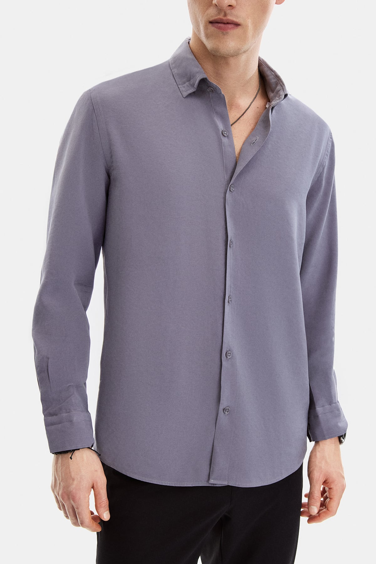 Gri Normal Yaka Comfort Fit Casual Gömlek 