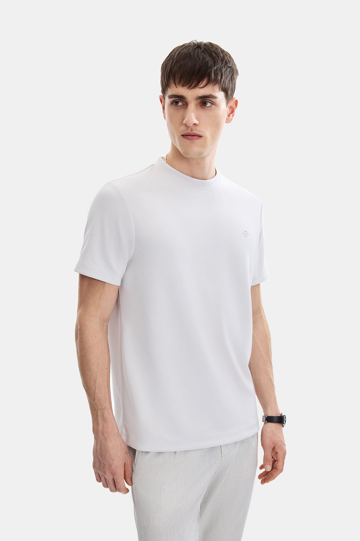 Gri Regular Fit Bisiklet Yaka Basic Tişört