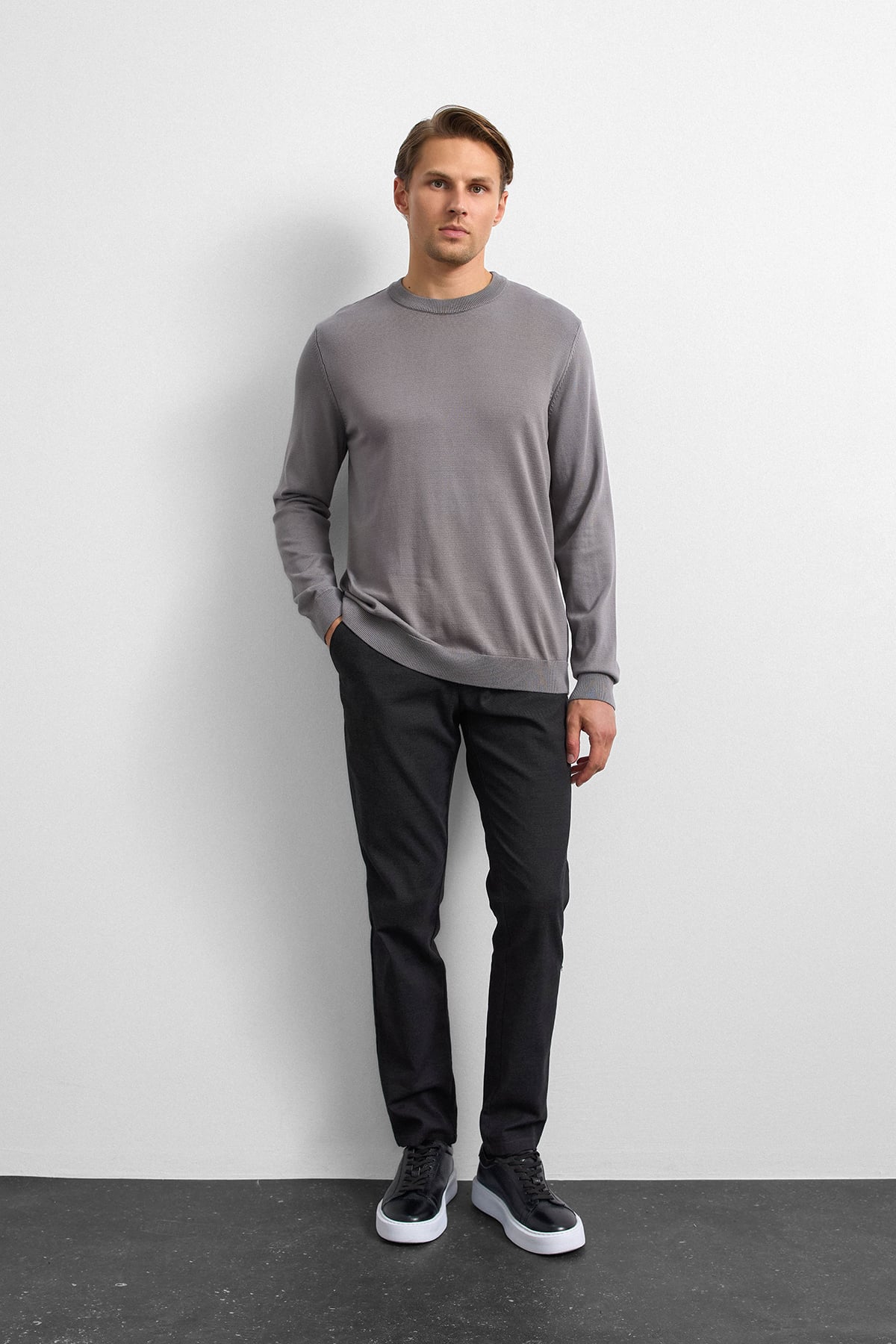 Gri Regular Fit Triko Kazak