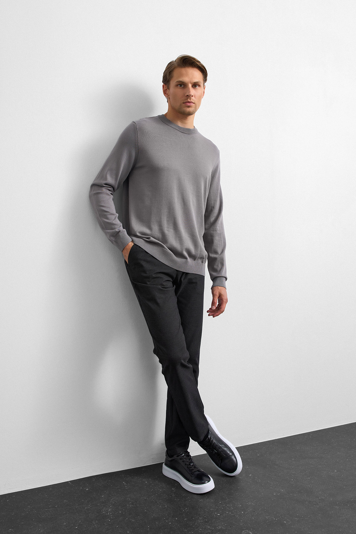 Gri Regular Fit Triko Kazak