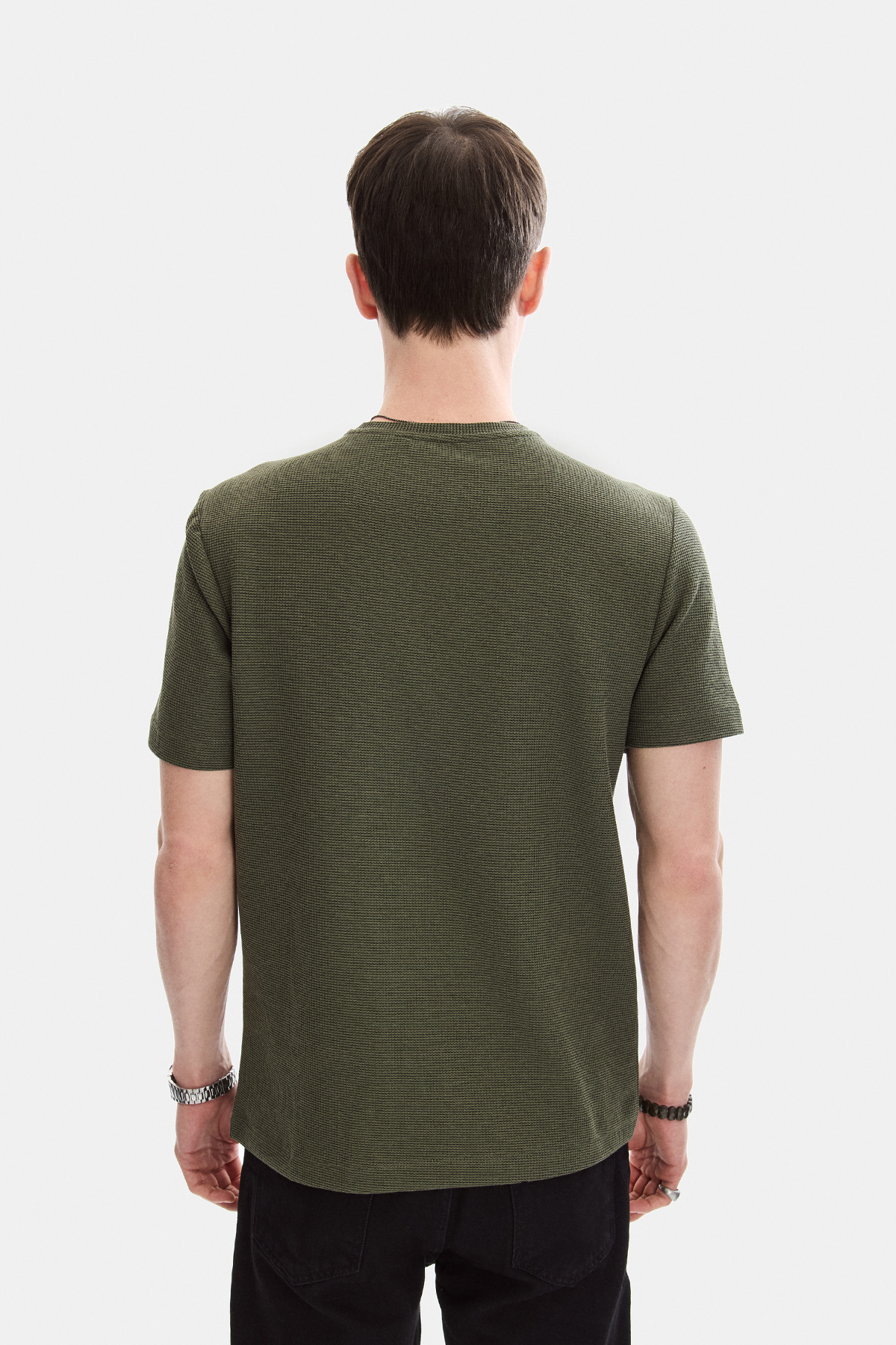 Haki Regular Fit Örme Bisiklet Yaka Tişört