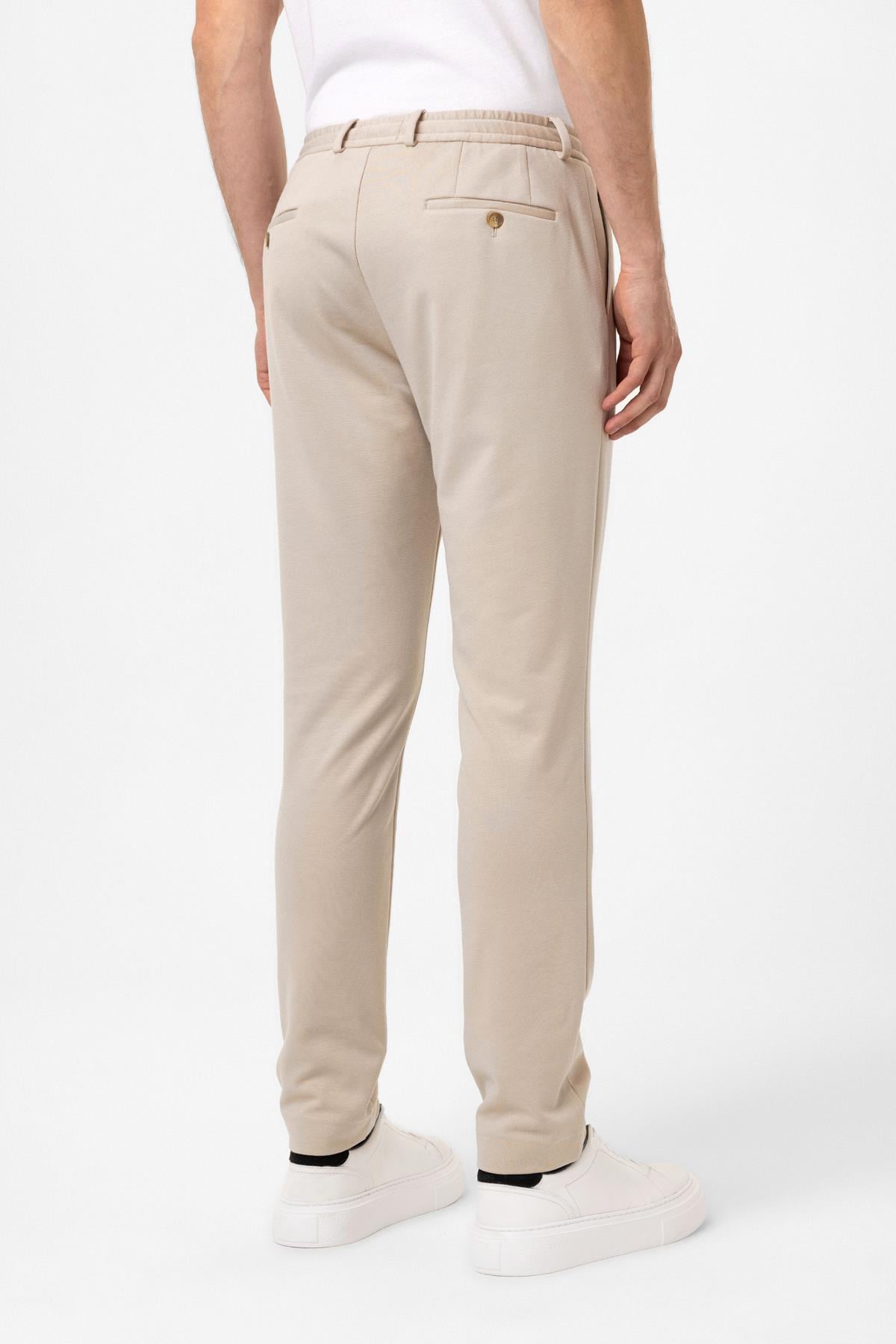 Bej Slim Fit Beli Bağcıklı Jogger Pantolon