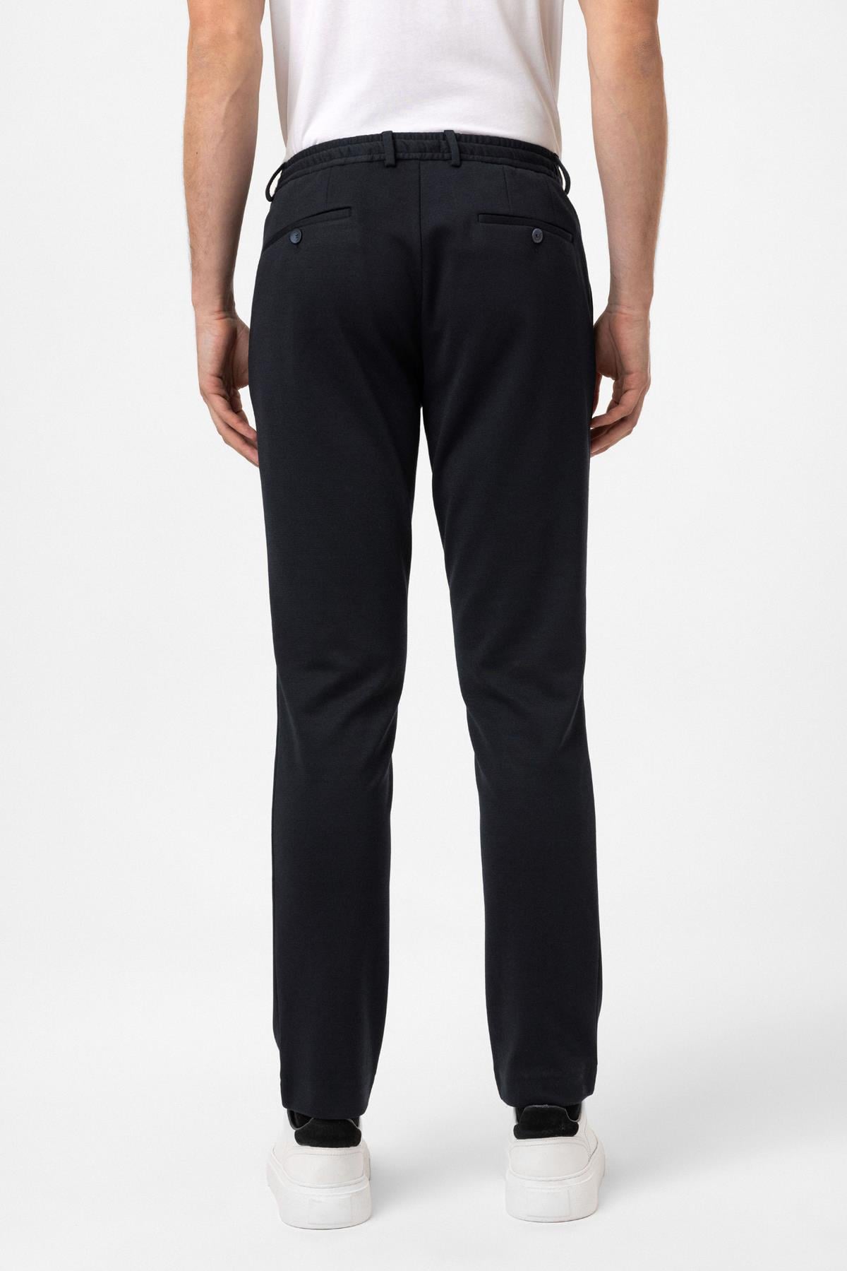 Lacivert Slim Fit Beli Bağcıklı Jogger Pantolon