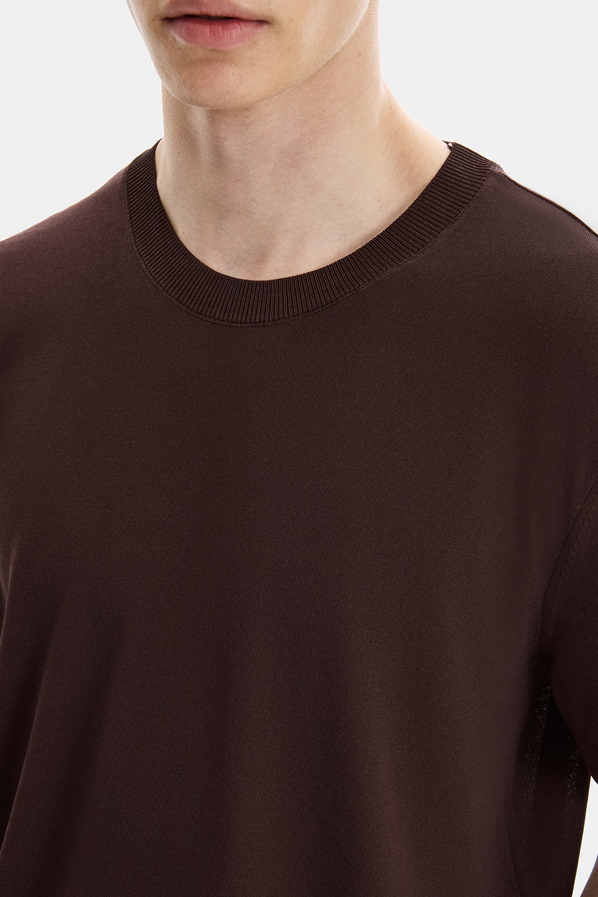 Kahve Regular Fit Bisiklet Yaka Triko Tişört