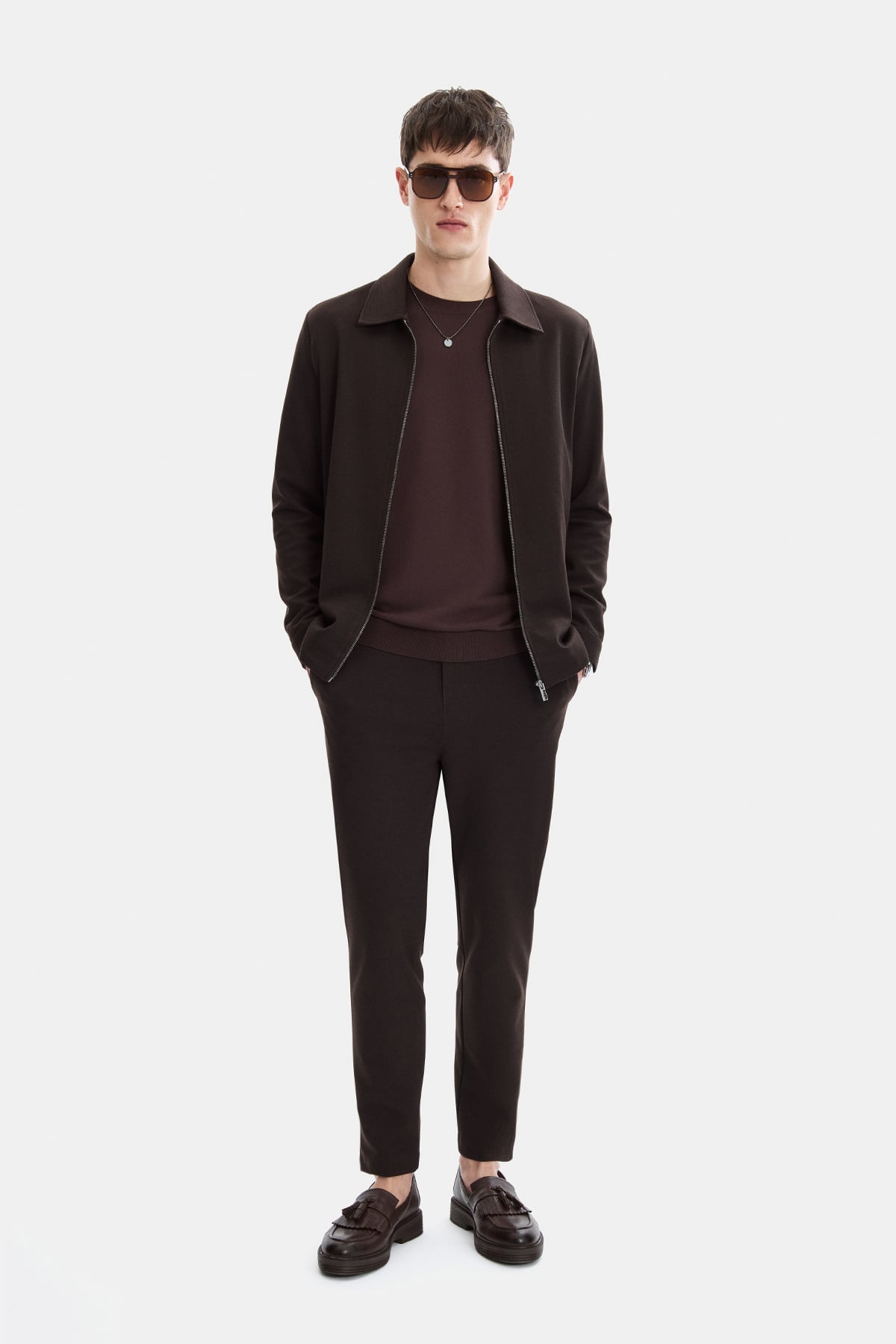 Kahve Regular Fit Jakarlı Diagonel Mont