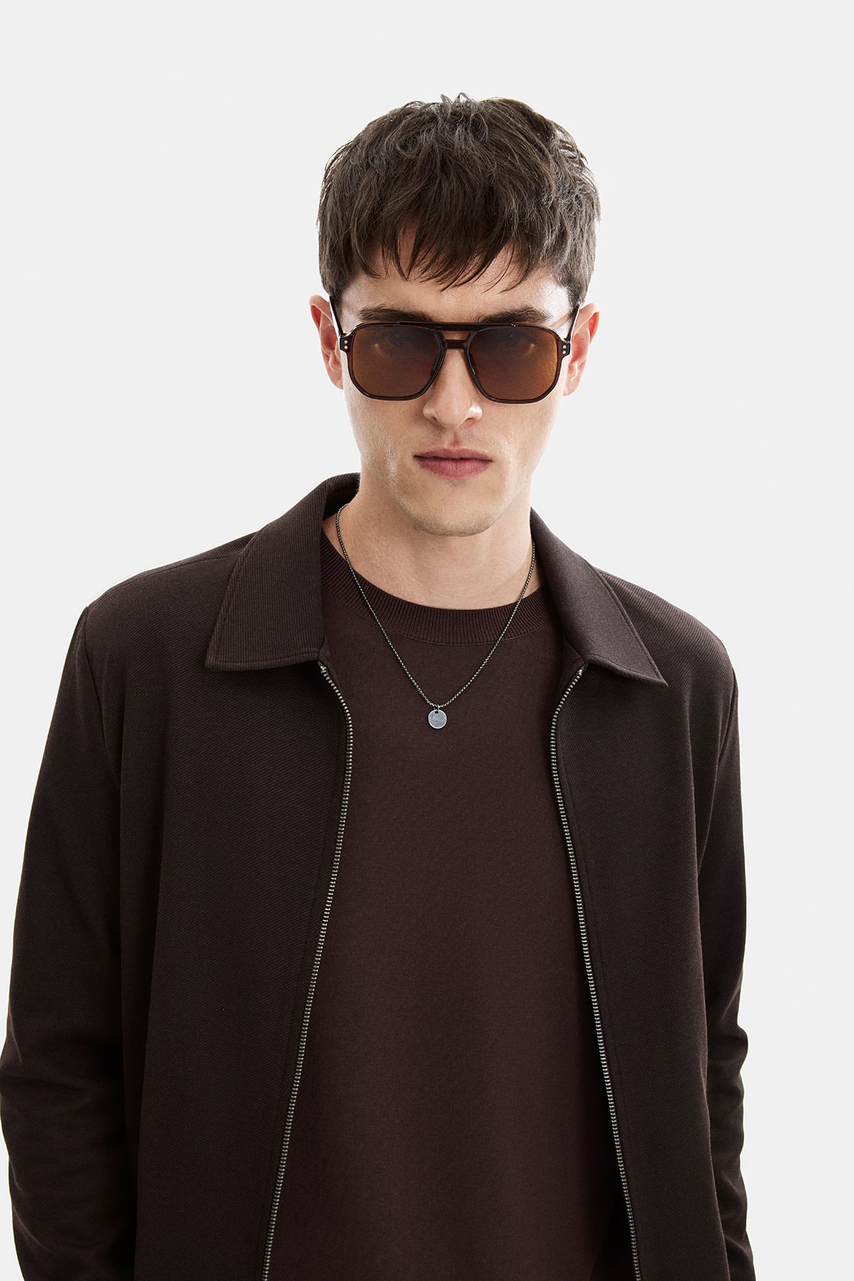 Kahve Regular Fit Jakarlı Diagonel Mont