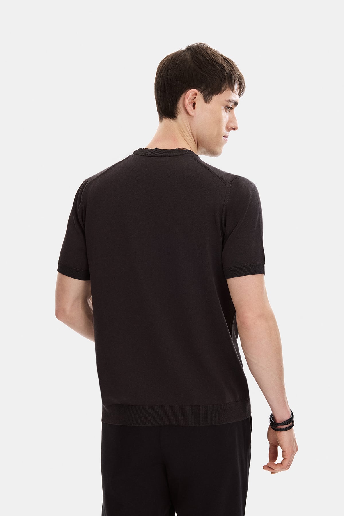 Kahverengi Regular Fit Bisiklet Yaka Triko Tişört