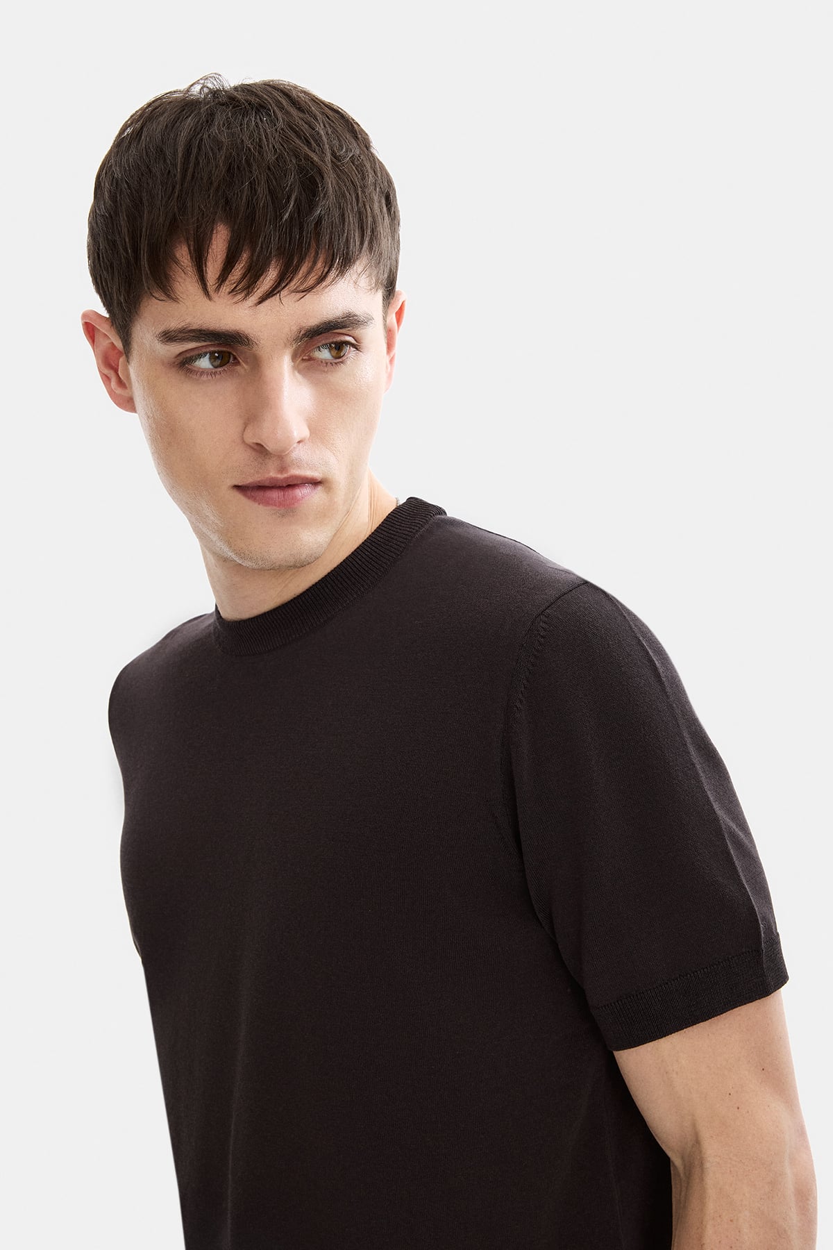 Kahverengi Regular Fit Bisiklet Yaka Triko Tişört