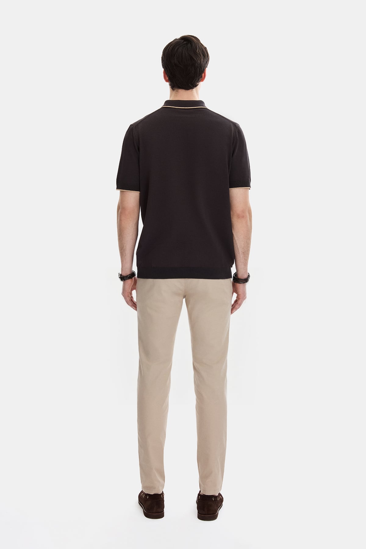 Kahverengi Regular Fit Fermuarlı Polo Yaka Triko