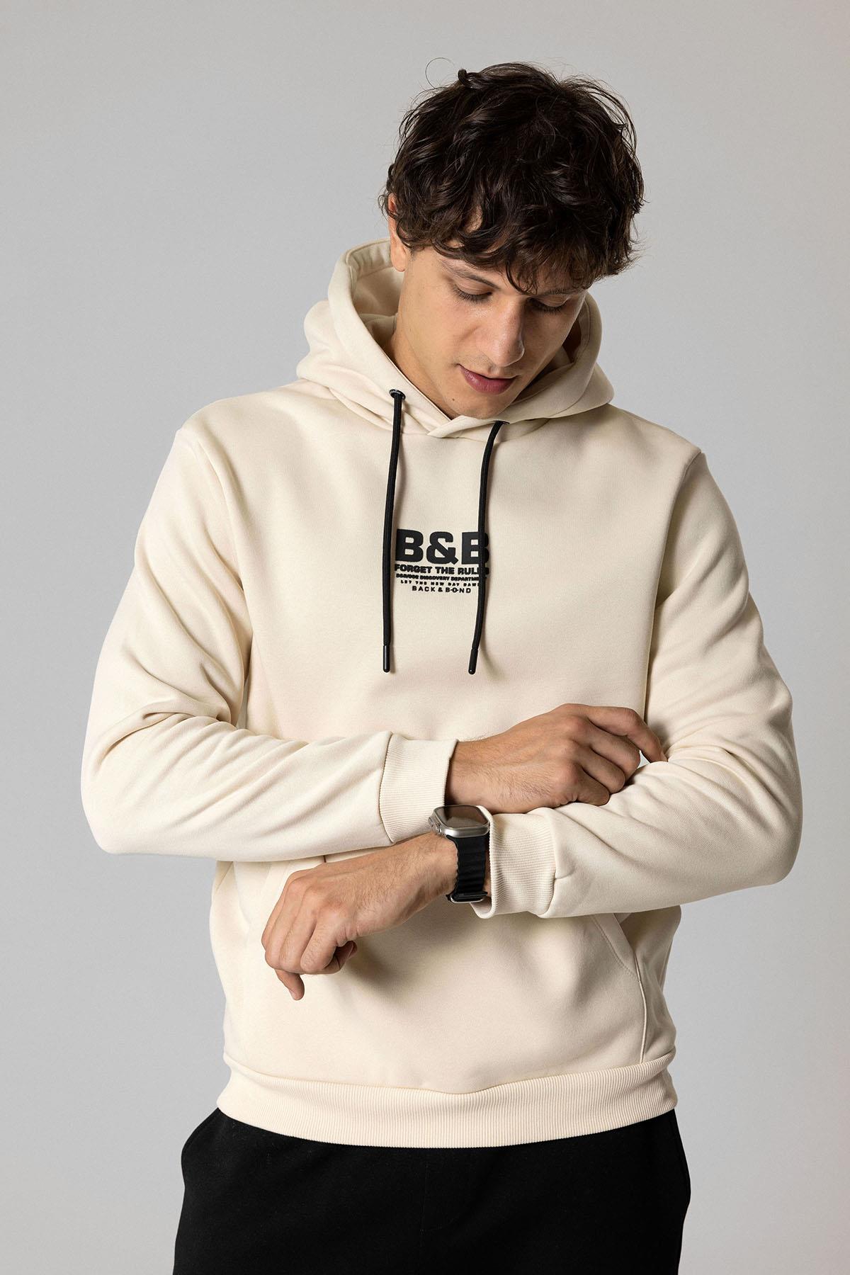 Bej Regular Fit Pamuklu Kapüşonlu Sweatshirt