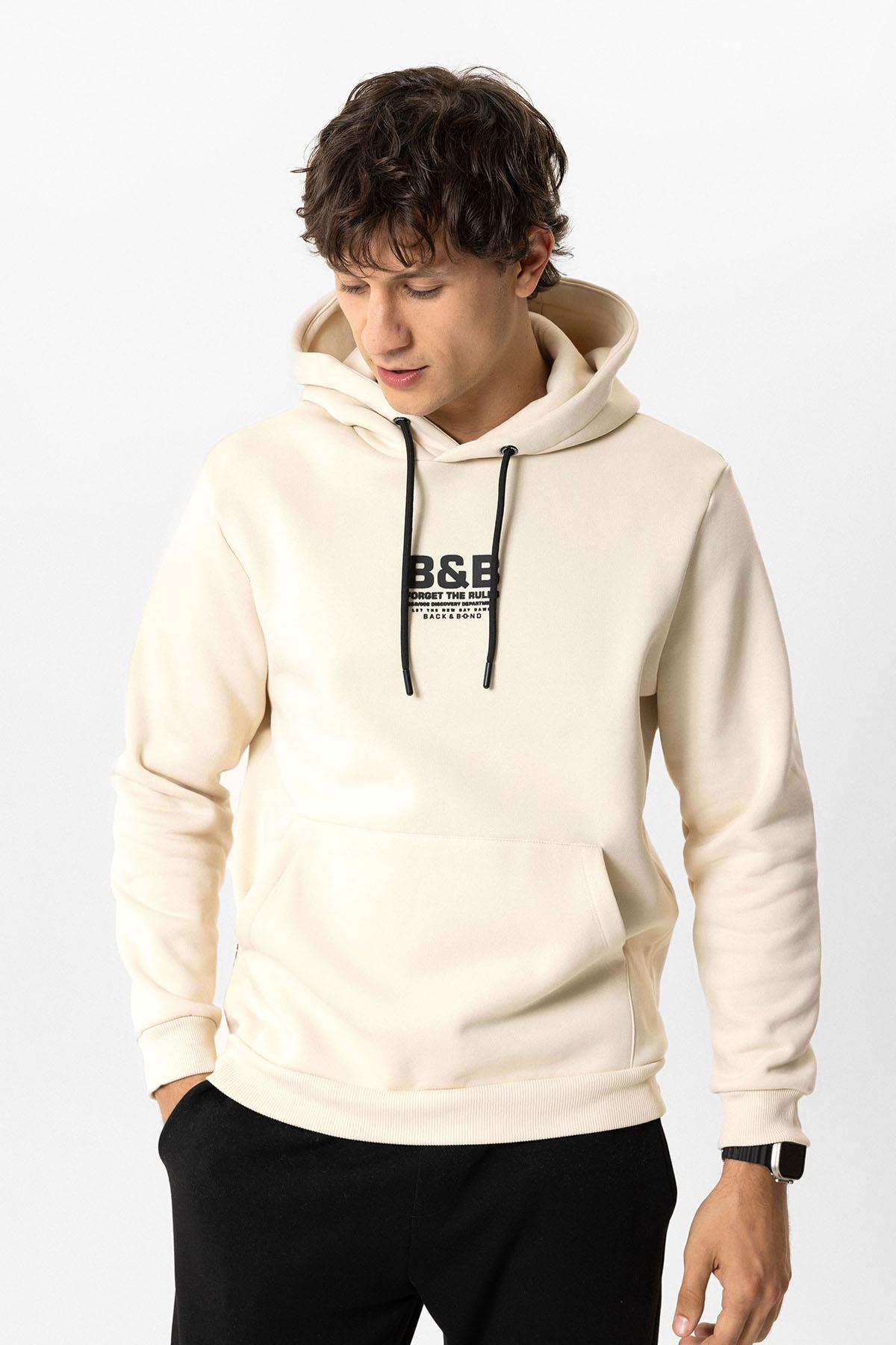 Bej Regular Fit Pamuklu Kapüşonlu Sweatshirt