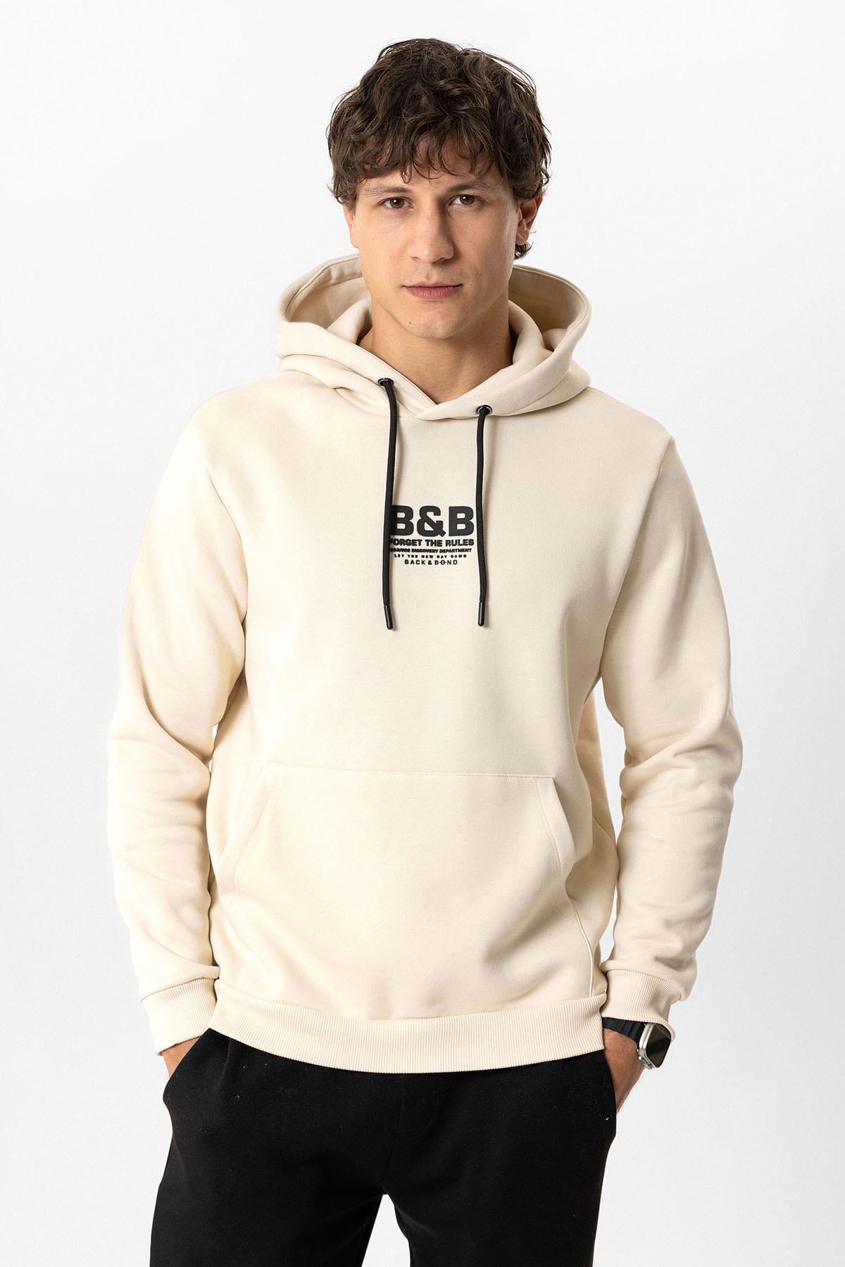 Bej Regular Fit Pamuklu Kapüşonlu Sweatshirt