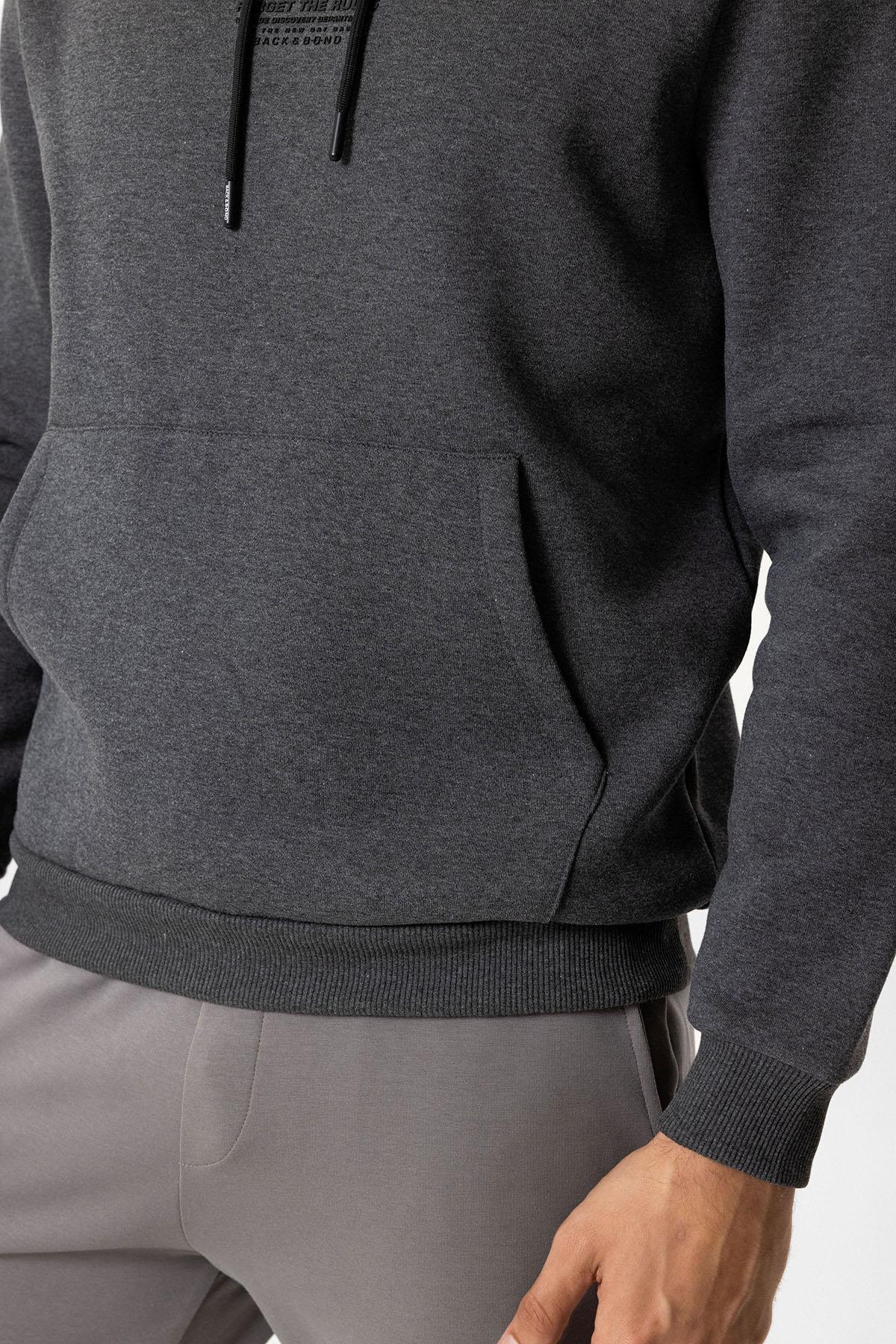 Antrasit Regular Fit Pamuklu Kapüşonlu Sweatshirt