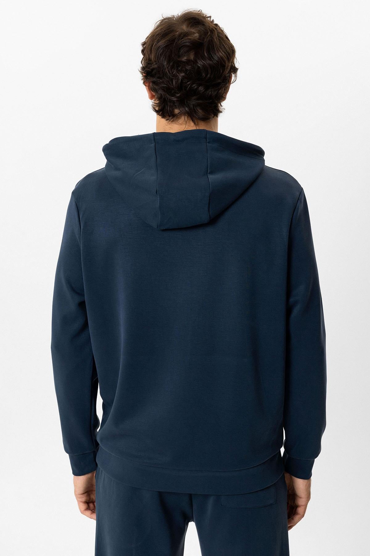 Lacivert Regular Fit Kapüşonlu Kanguru Cepli Sweatshirt