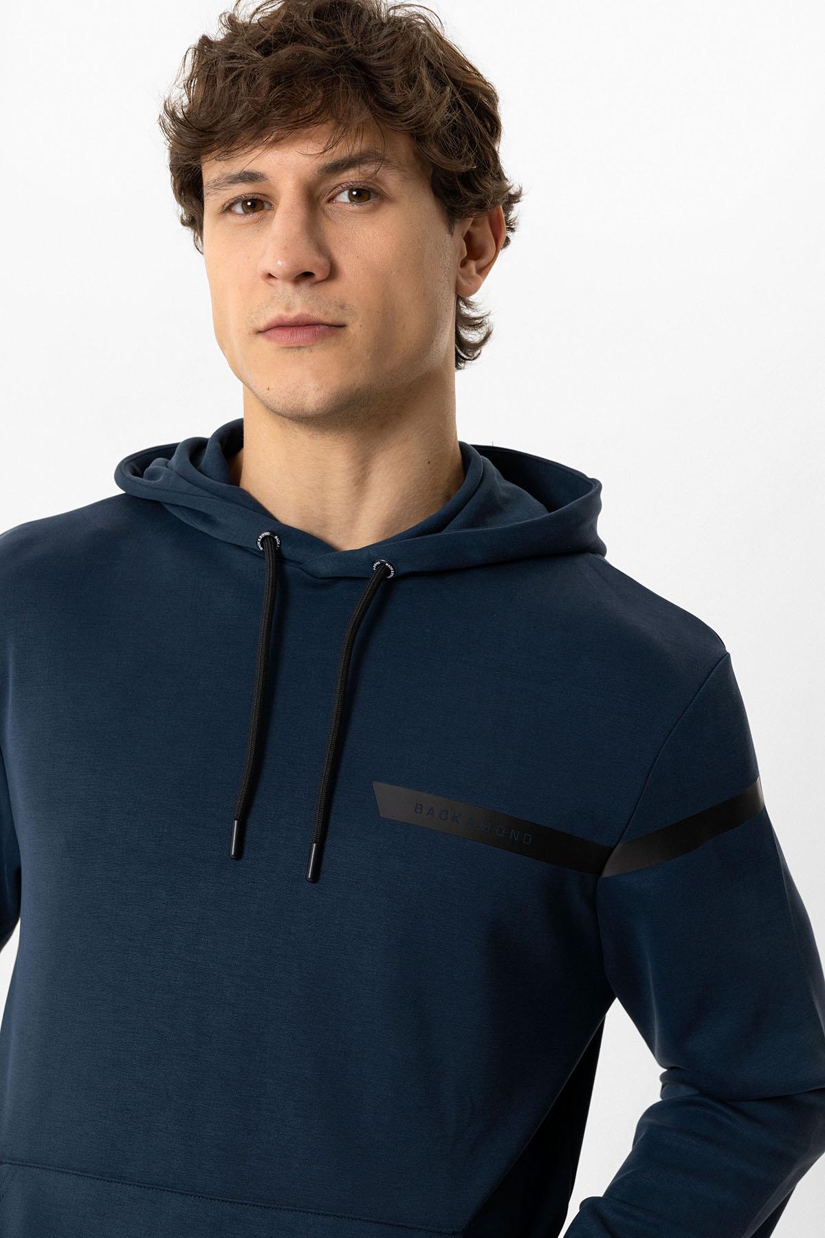 Lacivert Regular Fit Kapüşonlu Kanguru Cepli Sweatshirt