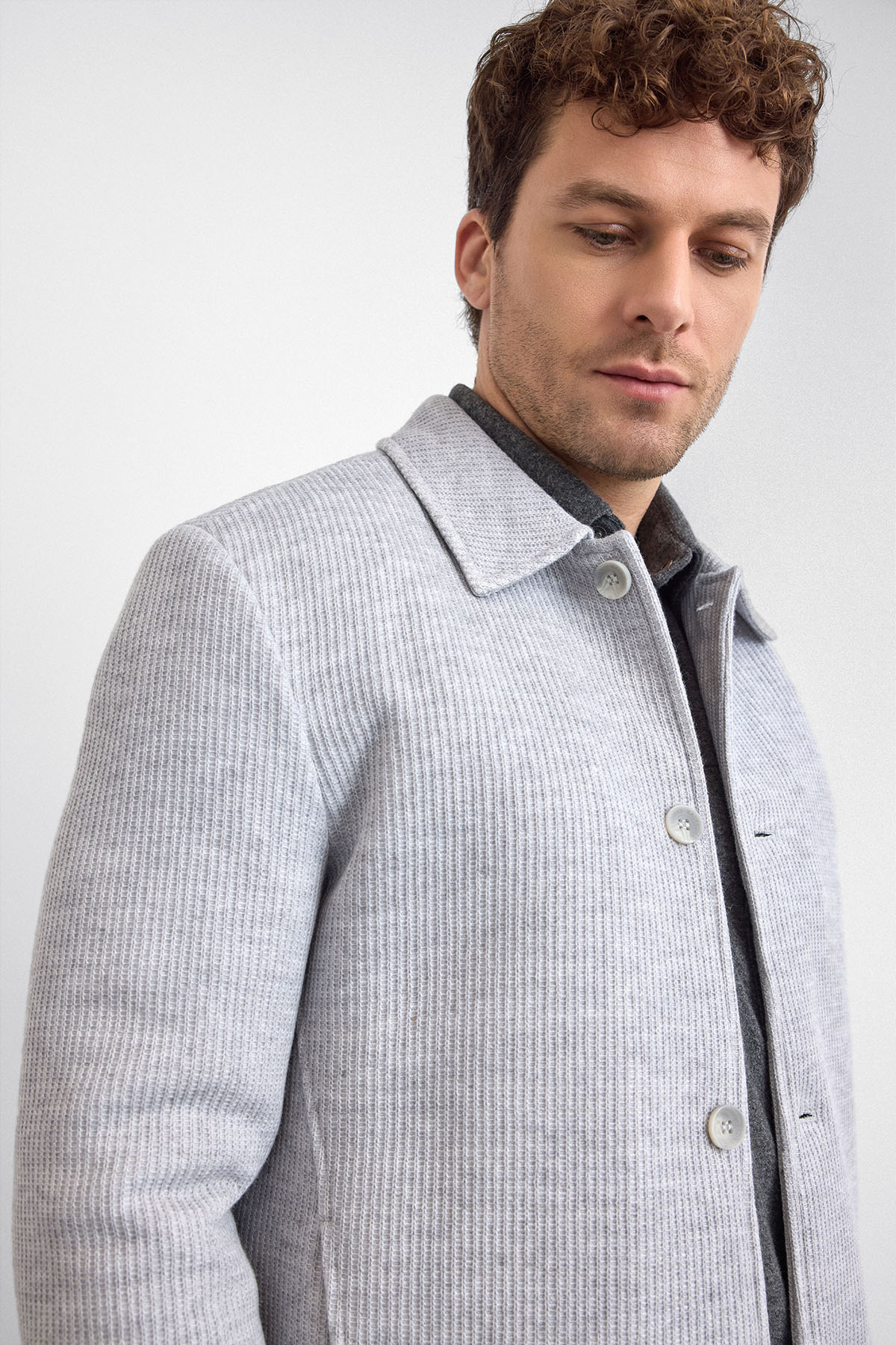 Açık Gri Kaşe Mont