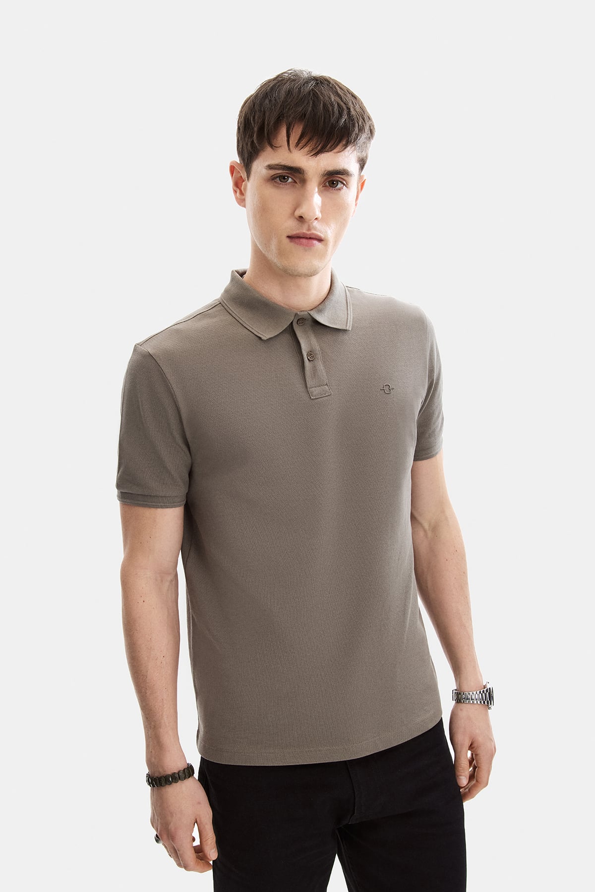 Koyu Vizon Regular Fit Polo Yaka Örme Tişört