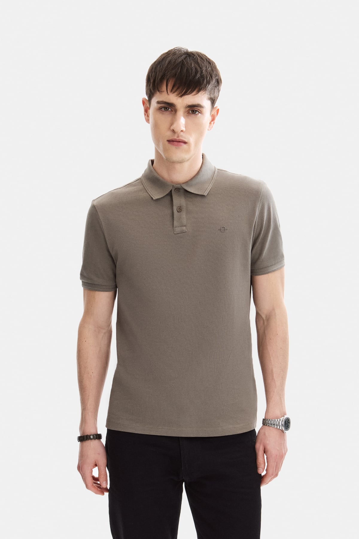 Koyu Vizon Regular Fit Polo Yaka Örme Tişört