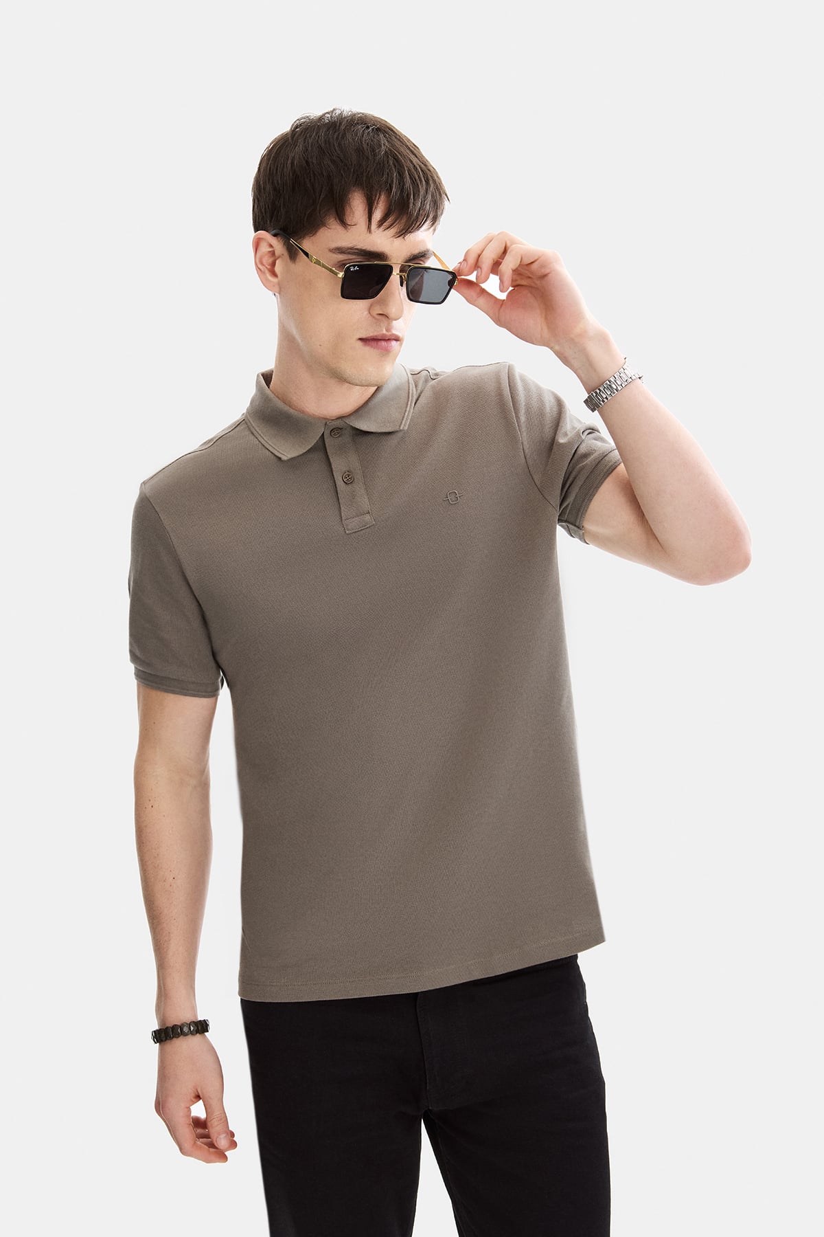 Koyu Vizon Regular Fit Polo Yaka Örme Tişört