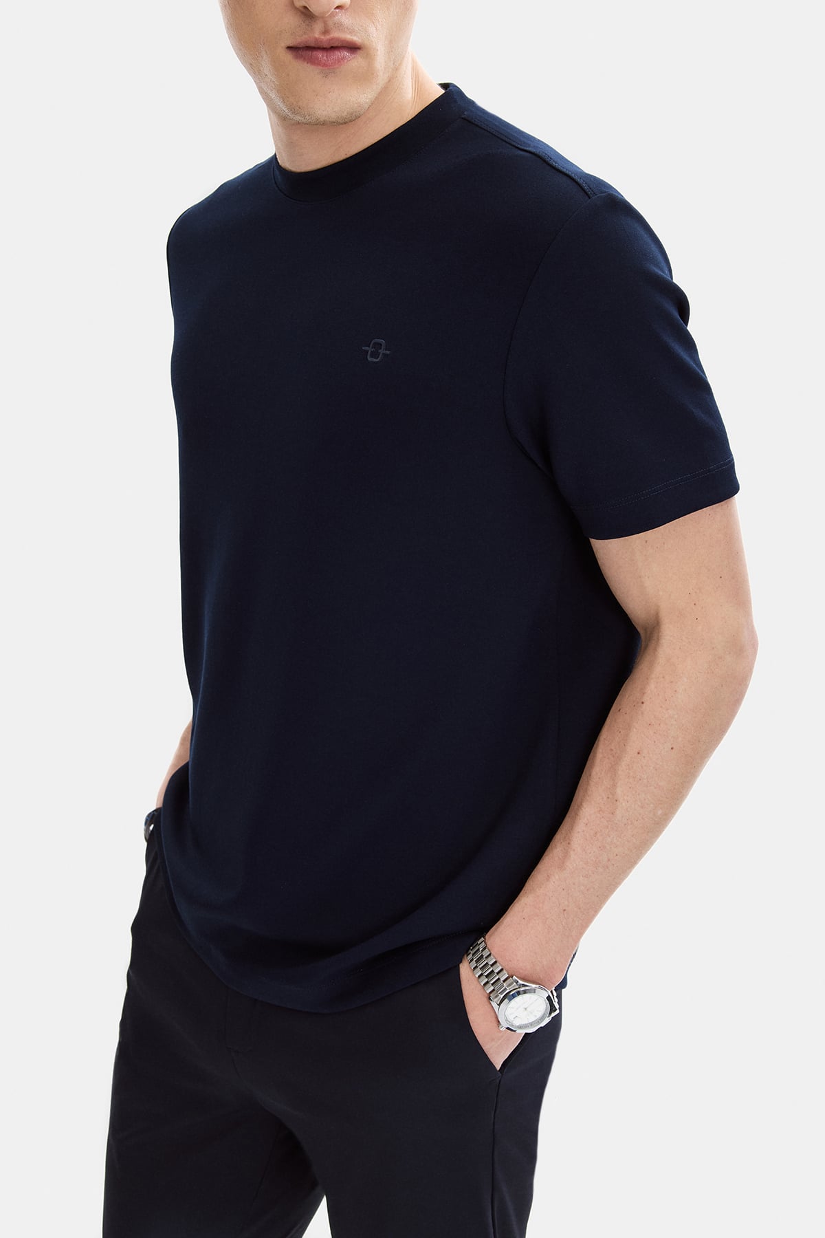 Lacivert Regular Fit Bisiklet Yaka Basic Tişört