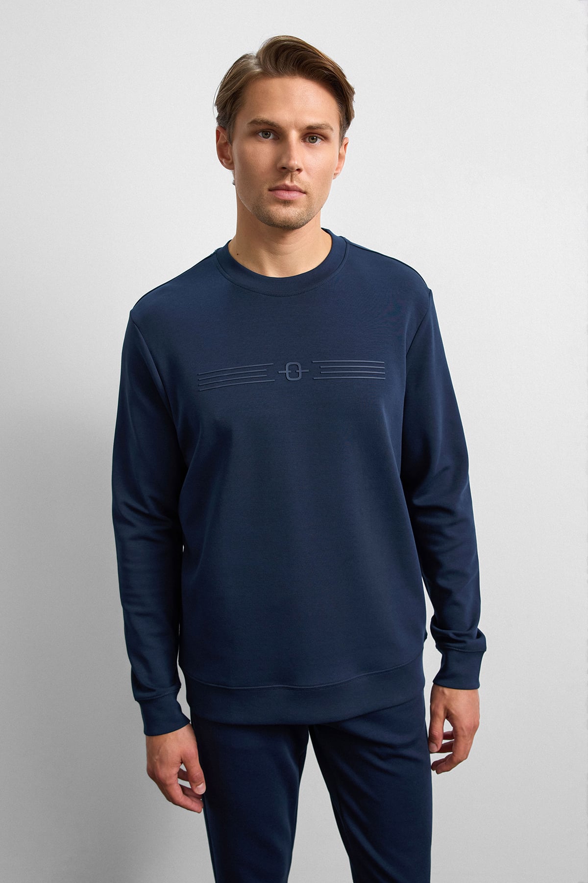 Lacivert Regular Fit Bisiklet Yaka Sweatshirt