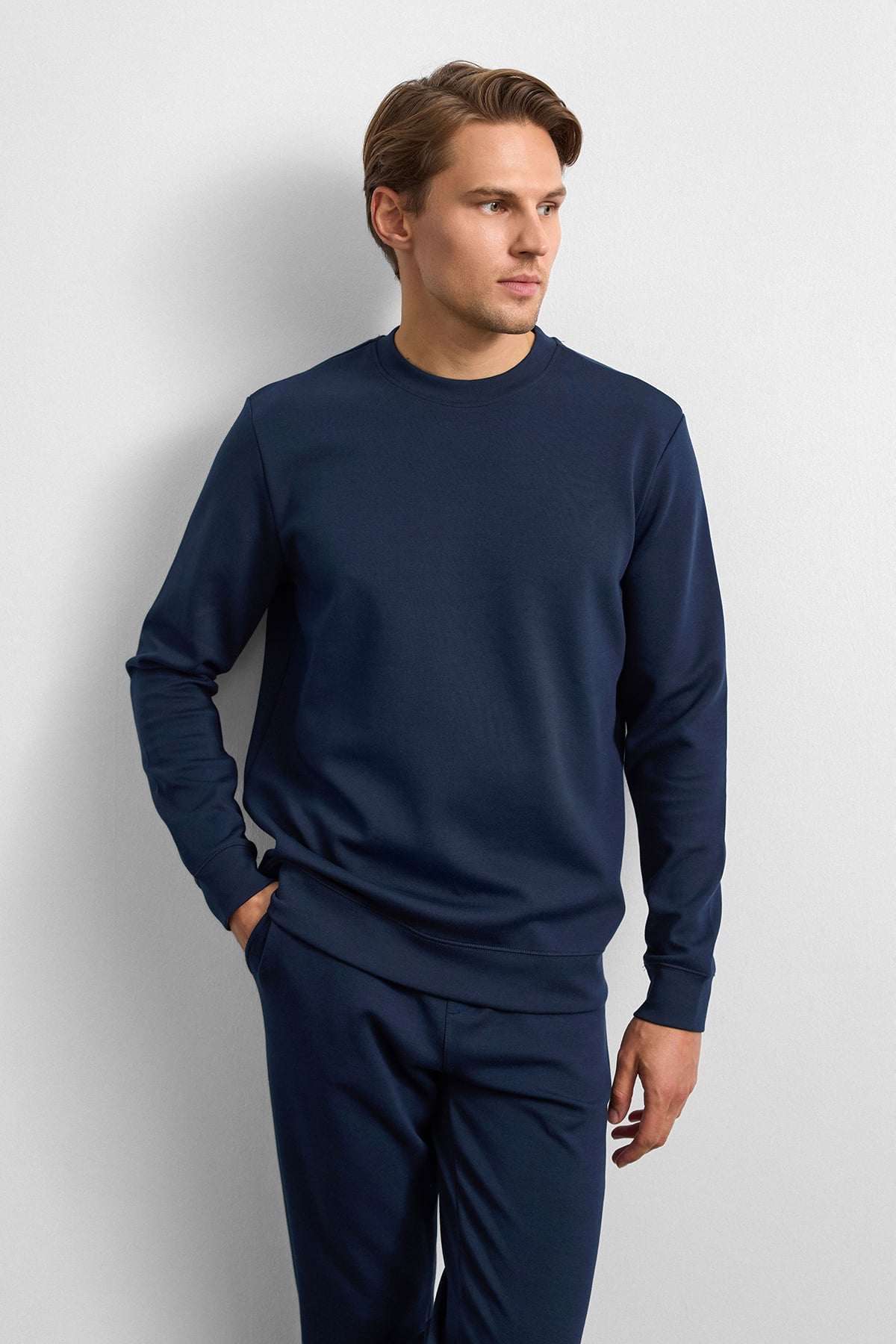 Lacivert Regular Fit Bisiklet Yaka Sweatshirt