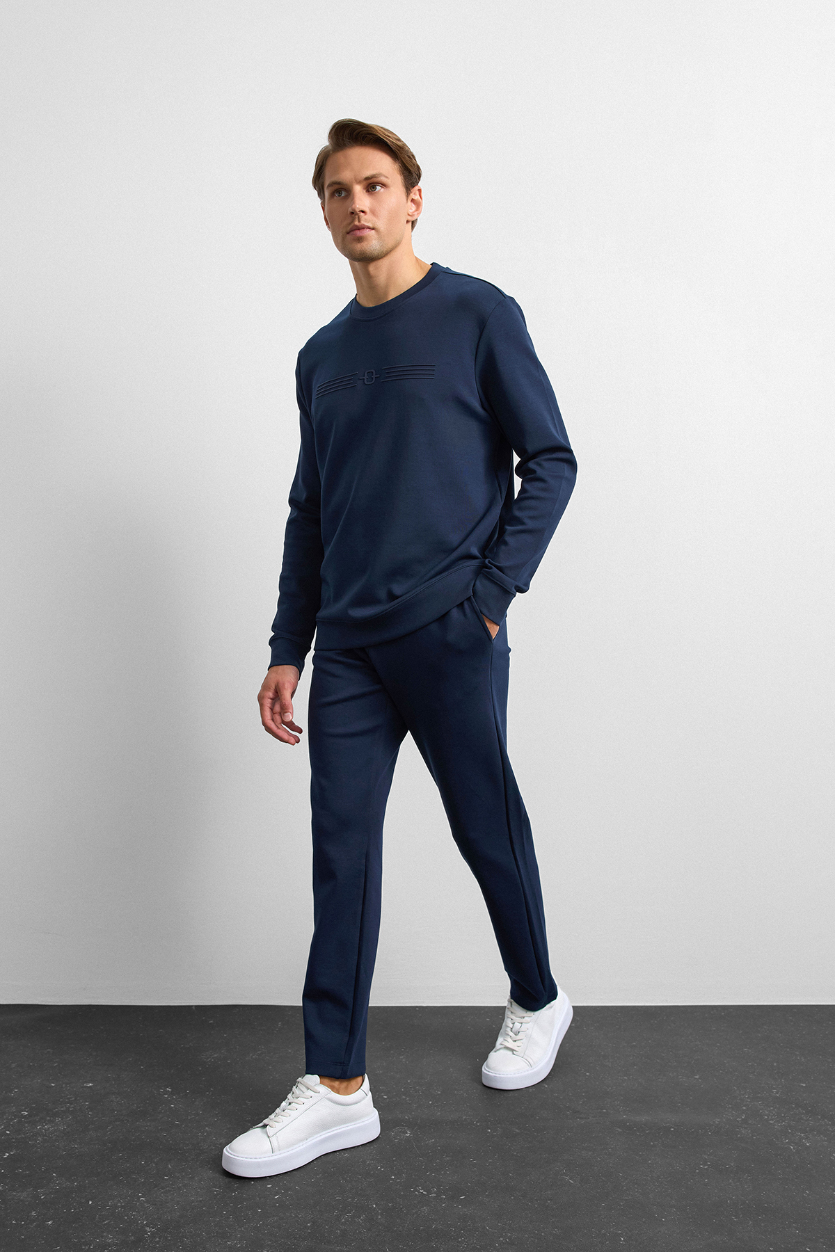 Lacivert Regular Fit Bisiklet Yaka Sweatshirt
