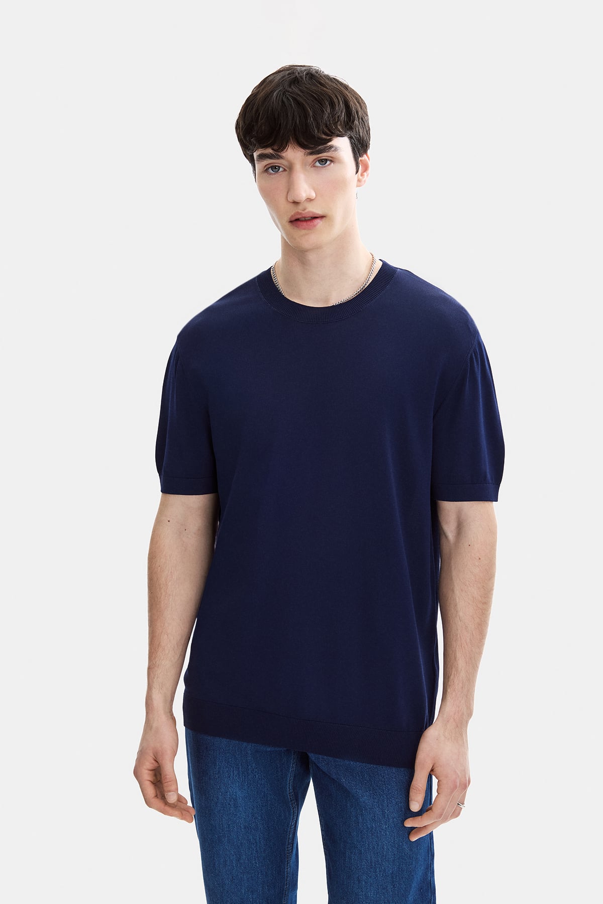 Lacivert Regular Fit Bisiklet Yaka Triko Tişört