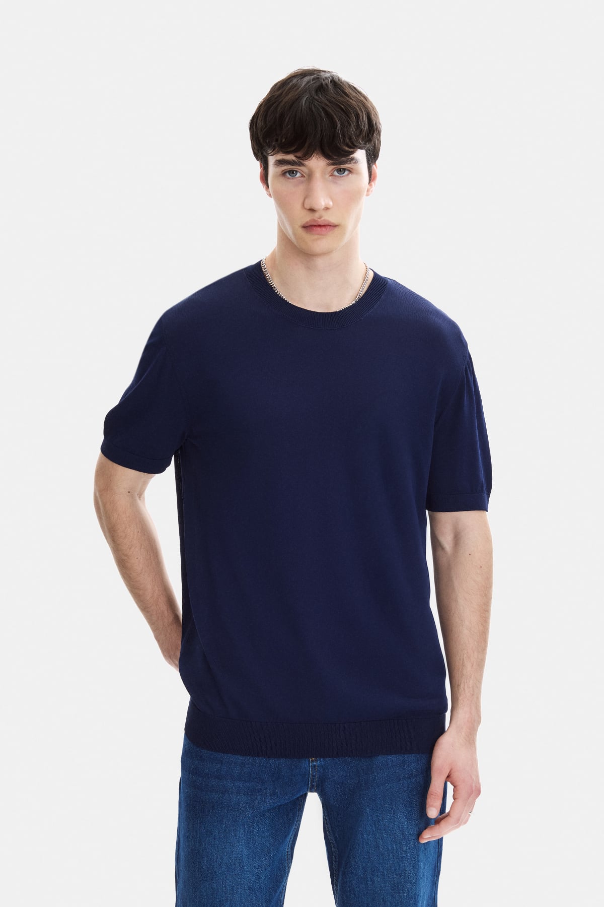 Lacivert Regular Fit Bisiklet Yaka Triko Tişört