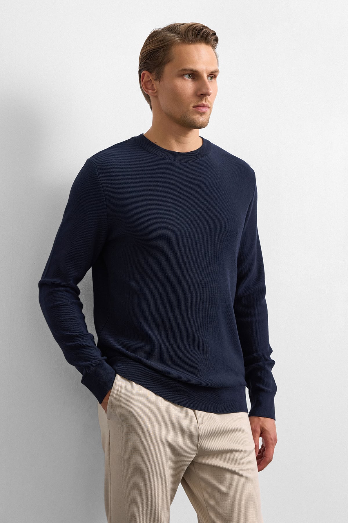 Lacivert Regular Fit Bısıklet Yaka Triko Kazak