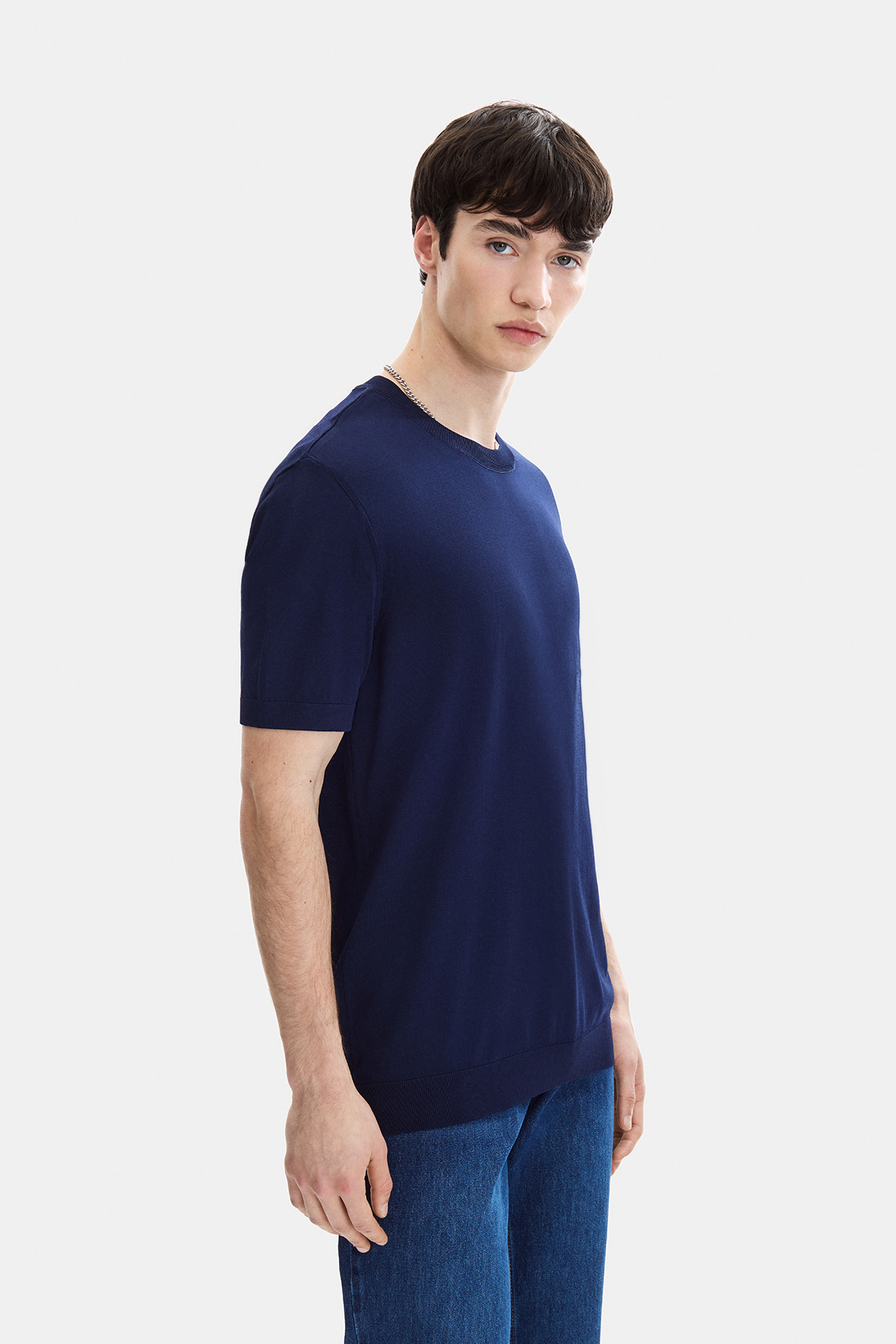 Lacivert Regular Fit Bisiklet Yaka Triko Tişört