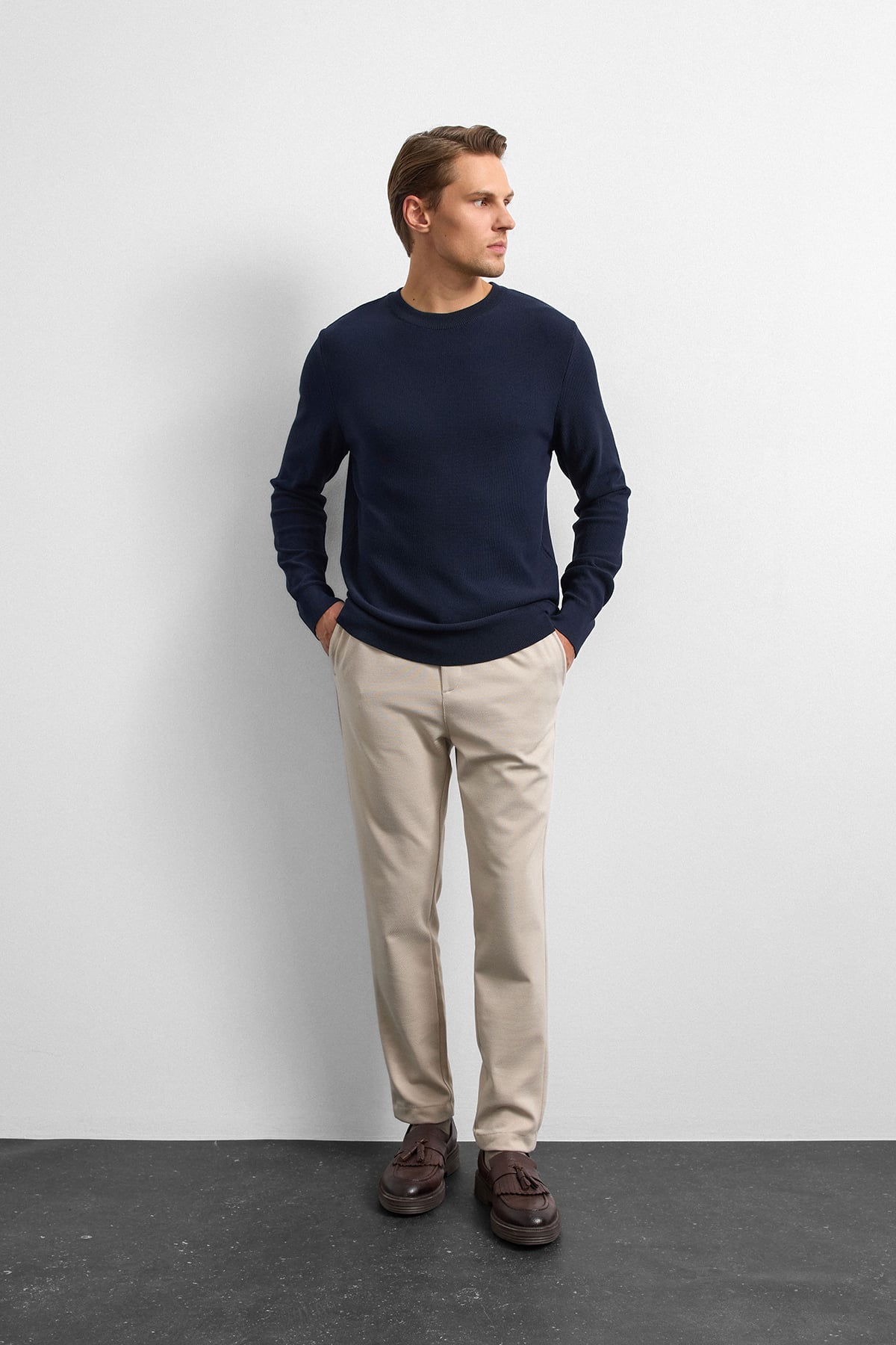 Lacivert Regular Fit Bısıklet Yaka Triko Kazak