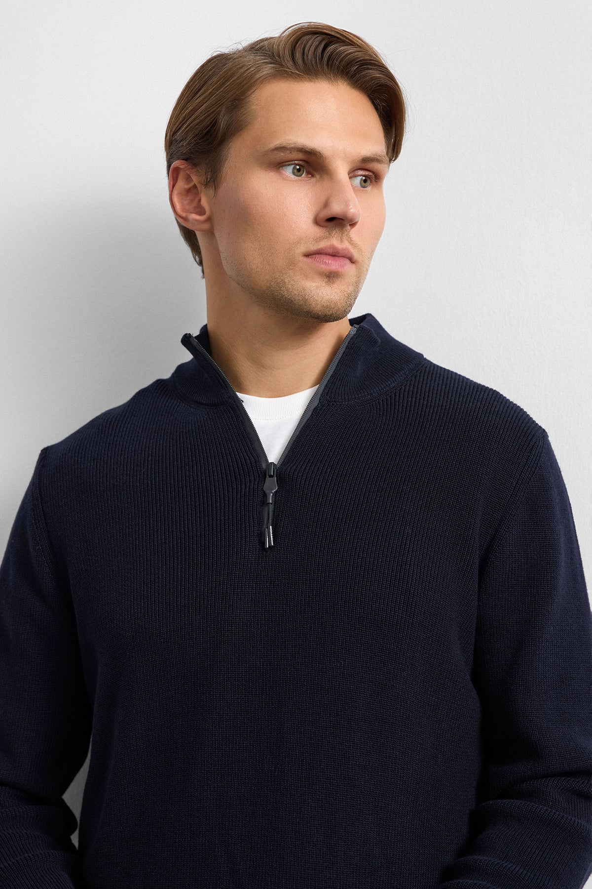 Lacivert Regular Fit Dik Yaka Triko Kazak