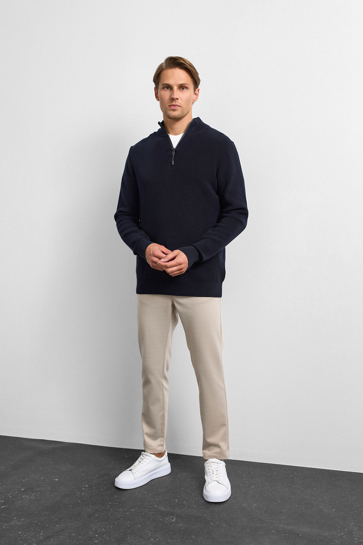 Lacivert Regular Fit Dik Yaka Triko Kazak