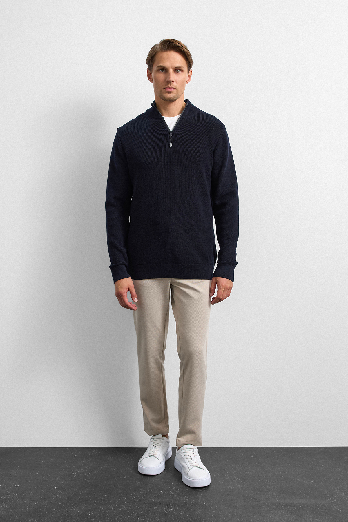 Lacivert Regular Fit Dik Yaka Triko Kazak