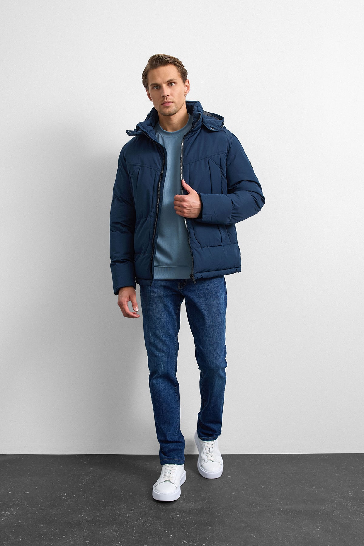 Lacivert Relaxed Fit Puffer Mont