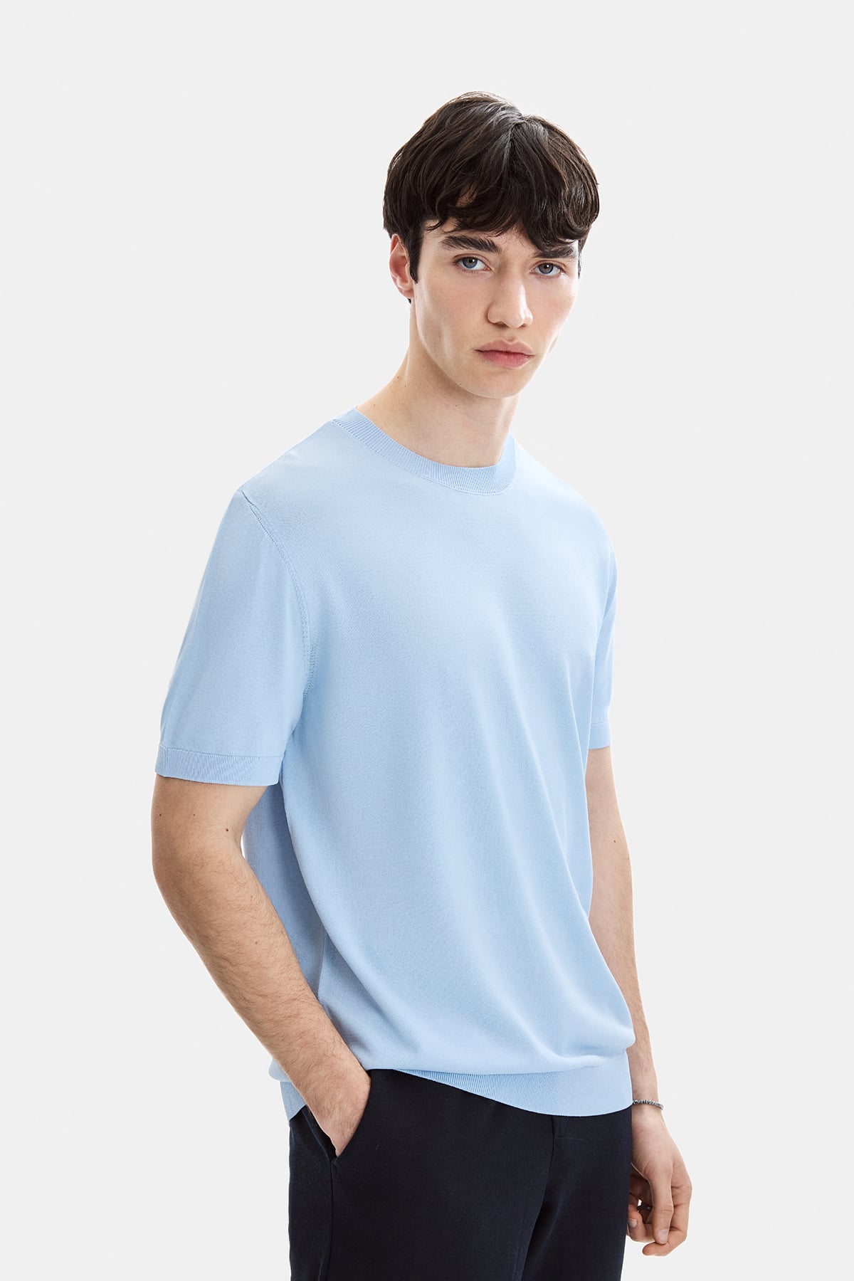 Mavi Regular Fit Bisiklet Yaka Triko Tişört