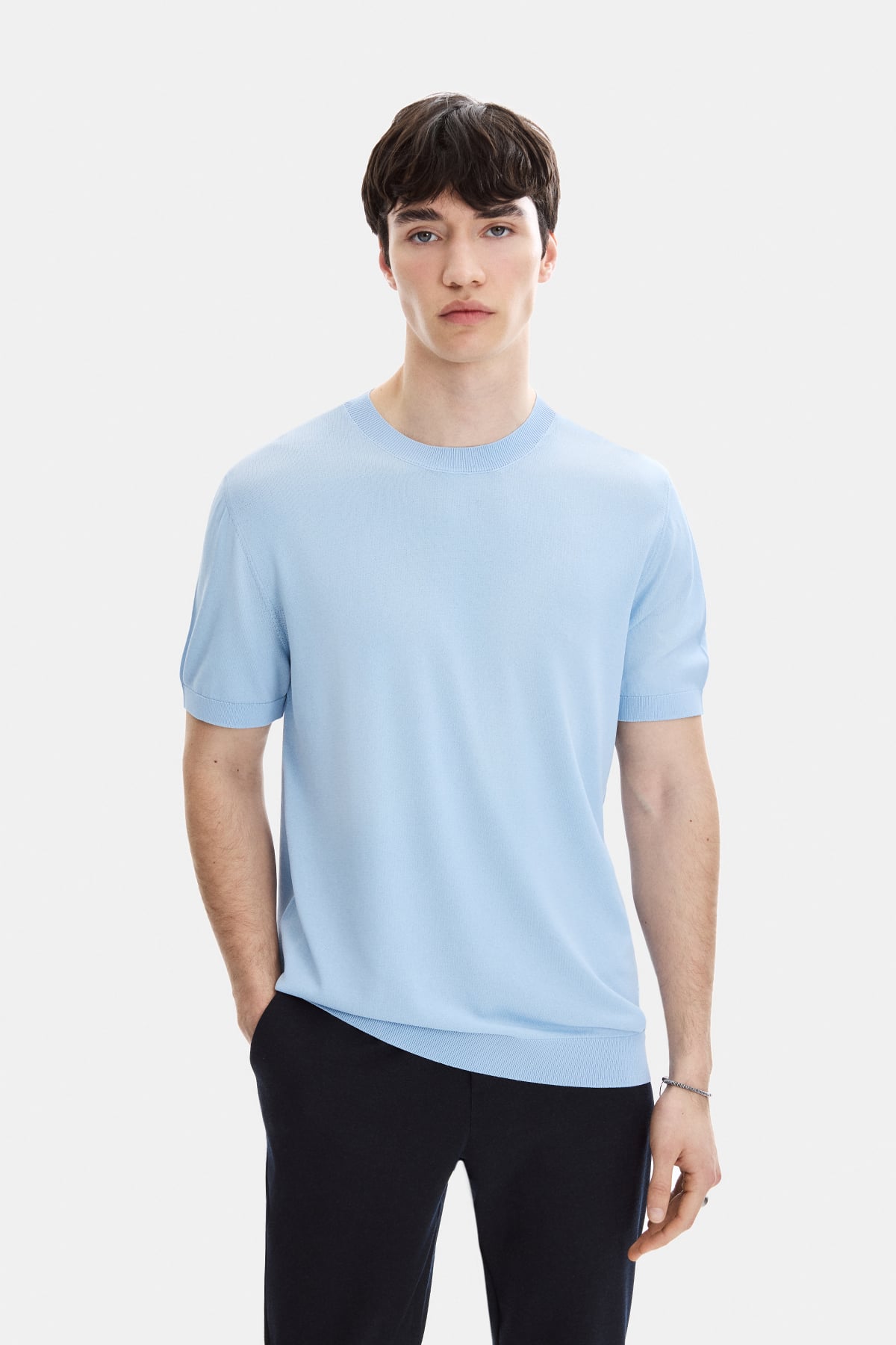 Mavi Regular Fit Bisiklet Yaka Triko Tişört