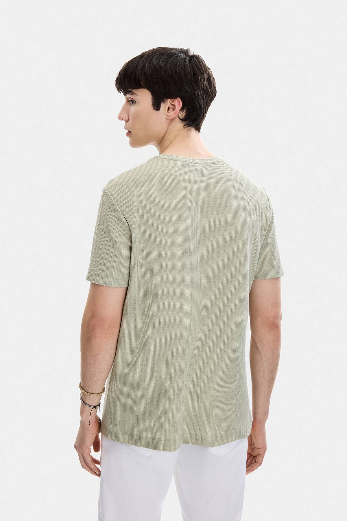 Mint Yeşil Regular Fit Örme Bisiklet Yaka Tişört