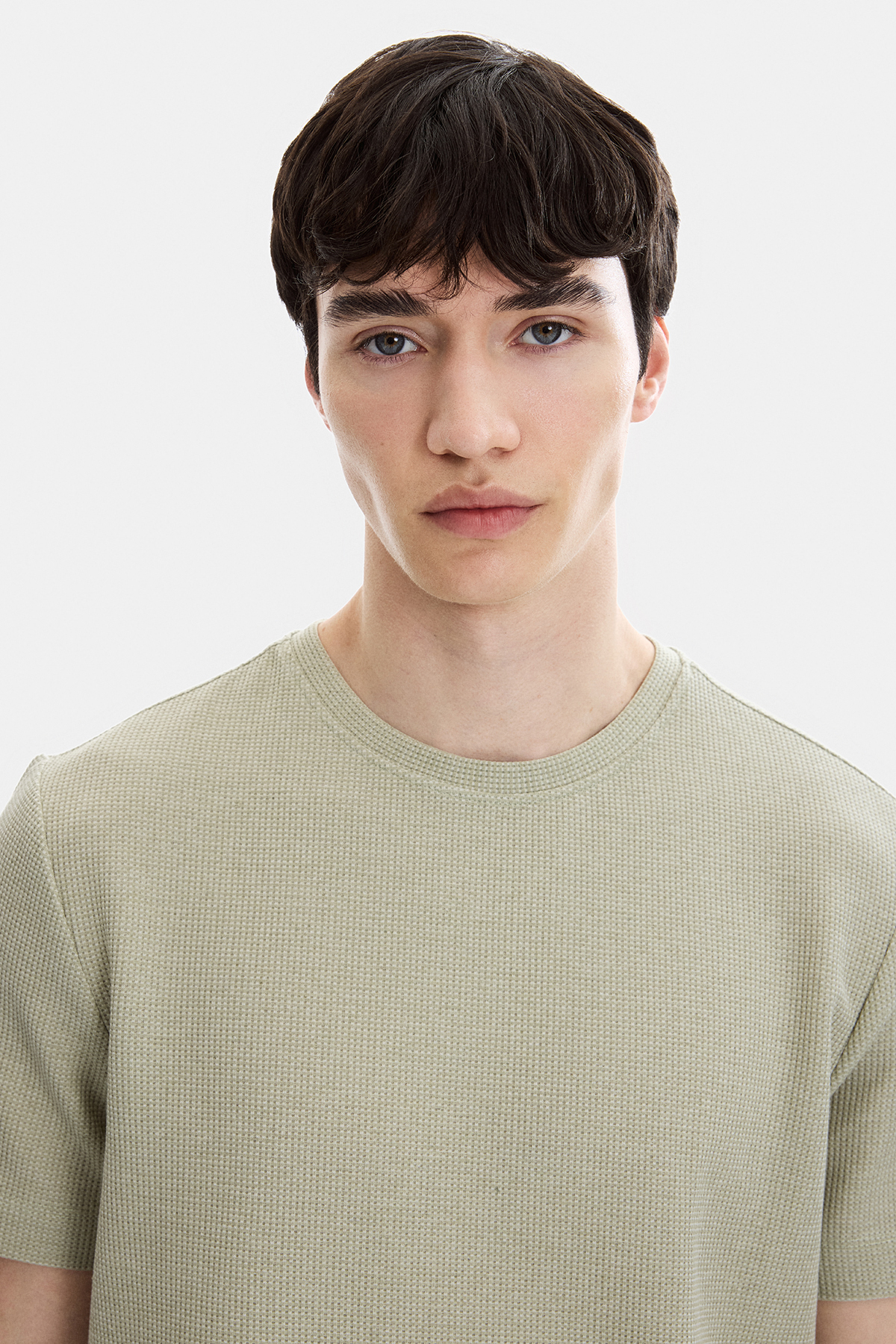 Mint Yeşil Regular Fit Örme Bisiklet Yaka Tişört