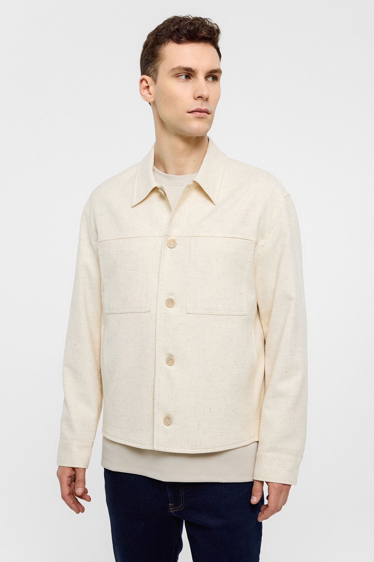 Bej Gömlek Yaka Regular Fit Ceket